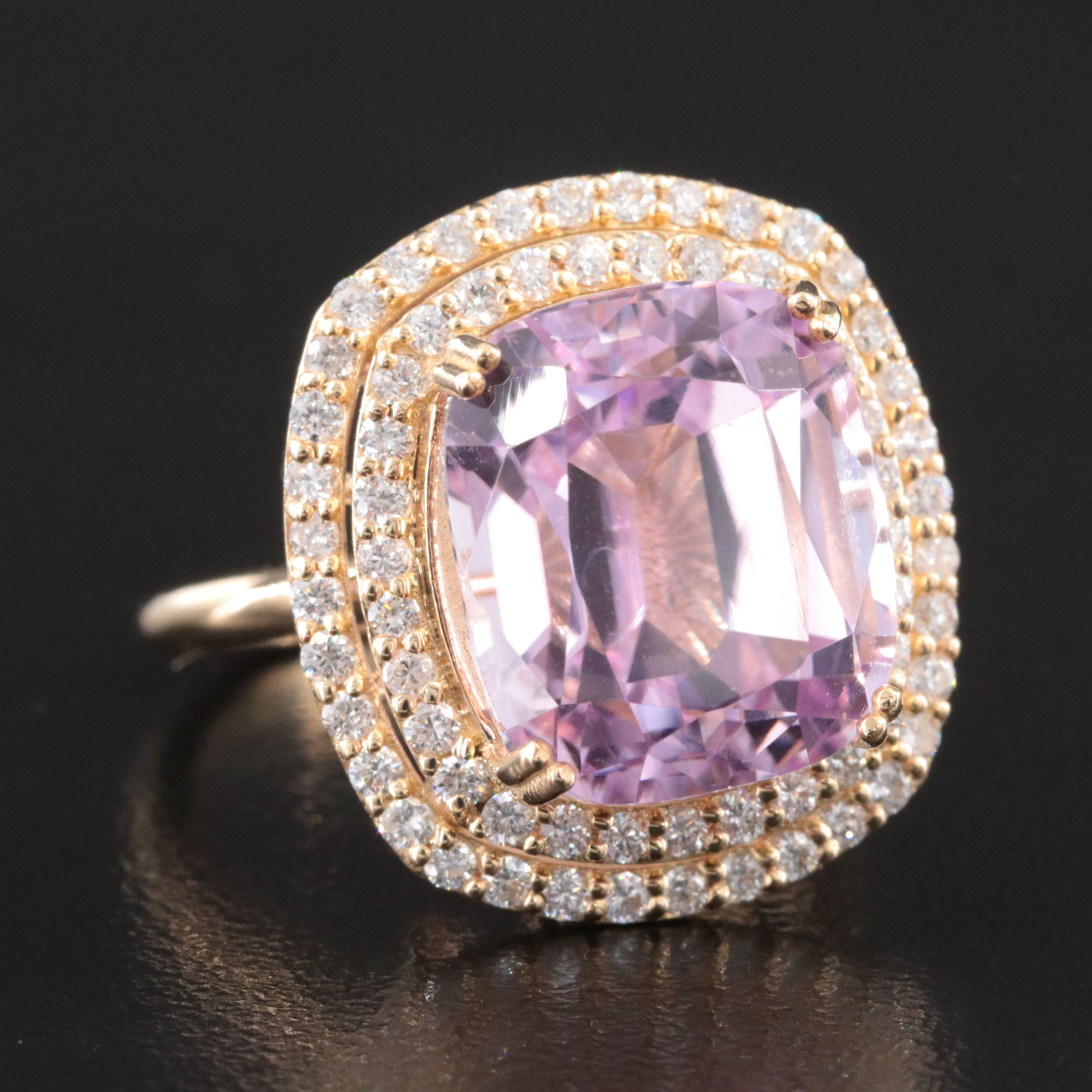 14K 11.03 CT Kunzite and Diamond Ring