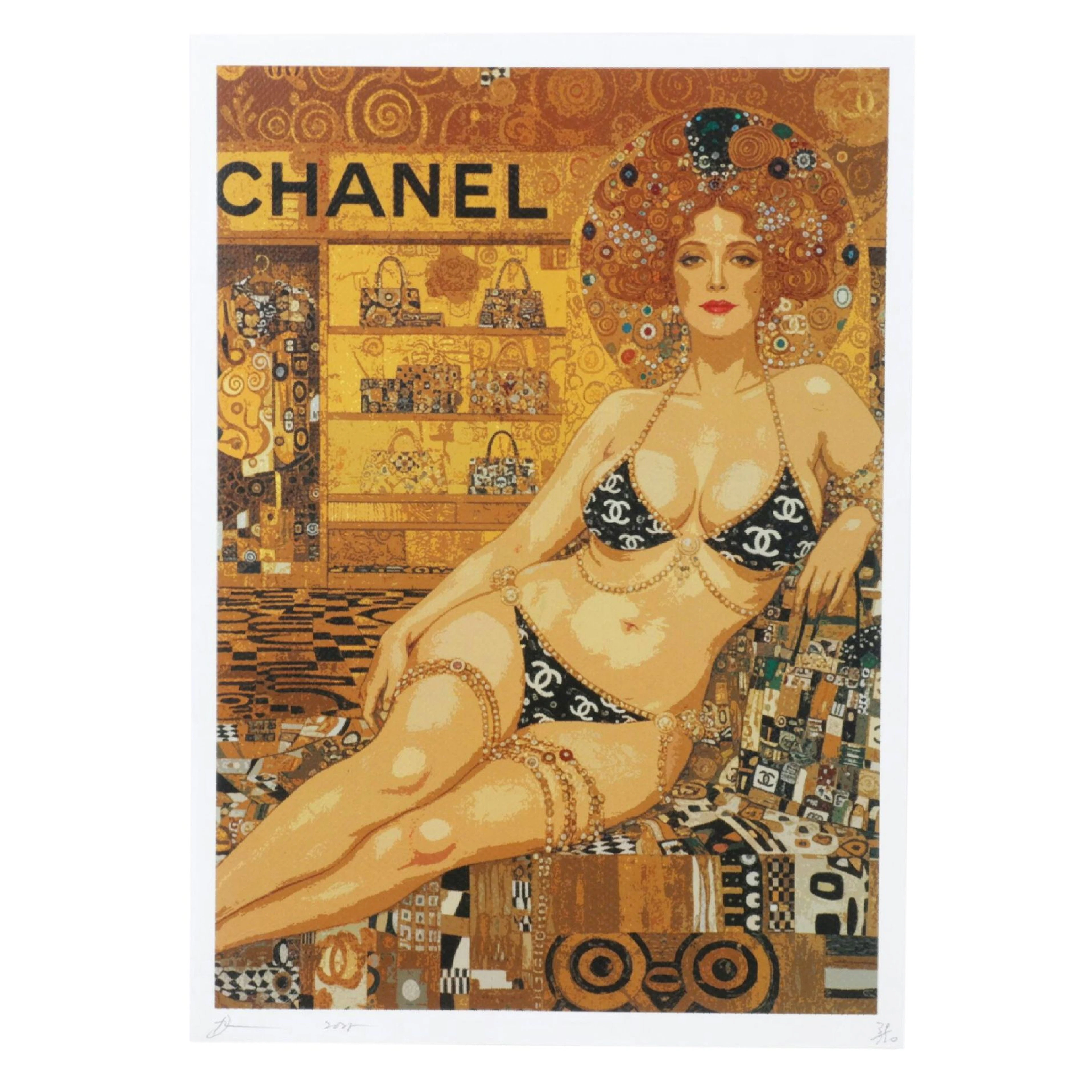 Death NYC Pop Art Graphic Print Homage to Chanel x Gustav Klimt, 2025