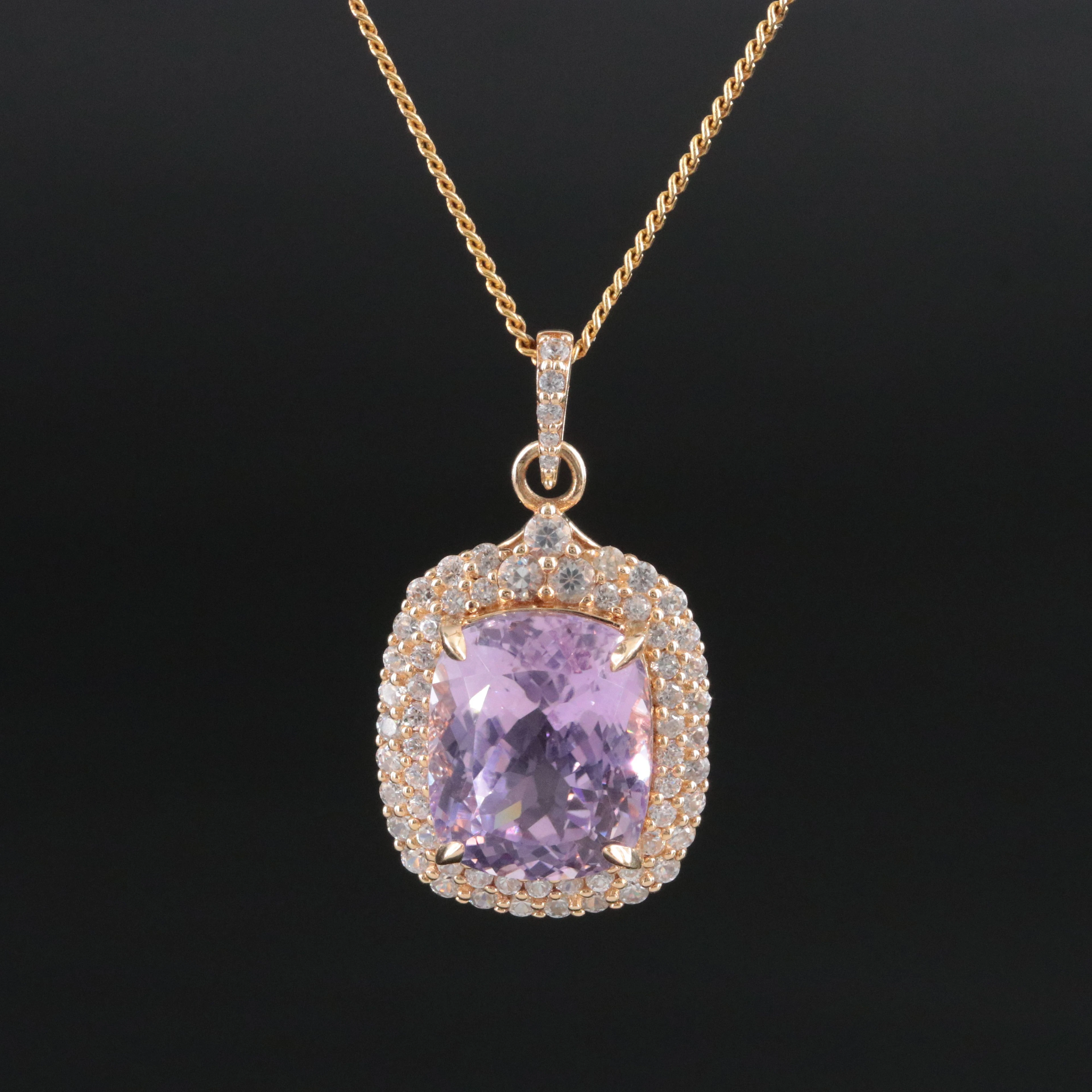 14K 8.33 CT Amethyst and White Zircon Necklace