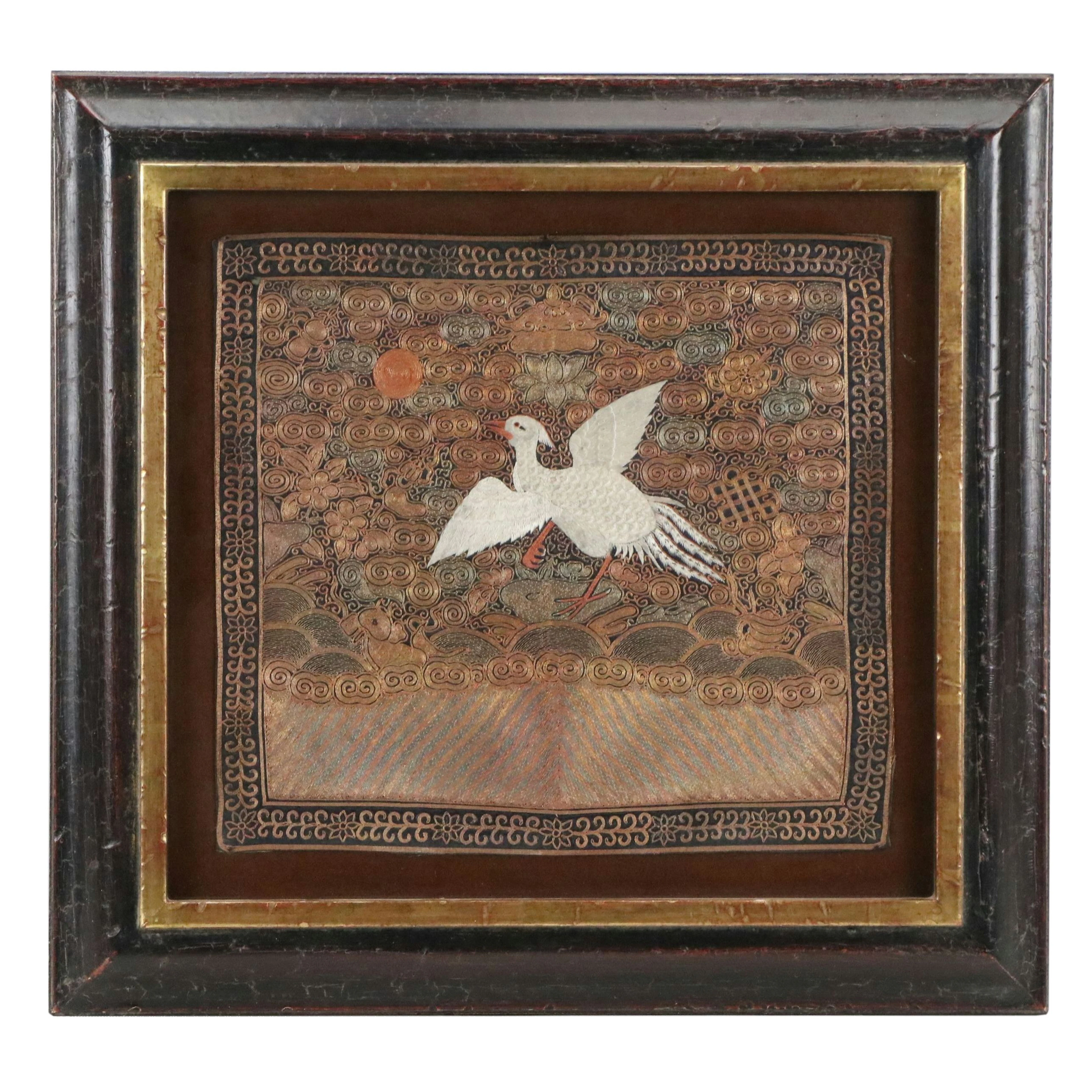 Chinese Qing Dynasty Embroidered Sixth Civil Rank Badge with Egret