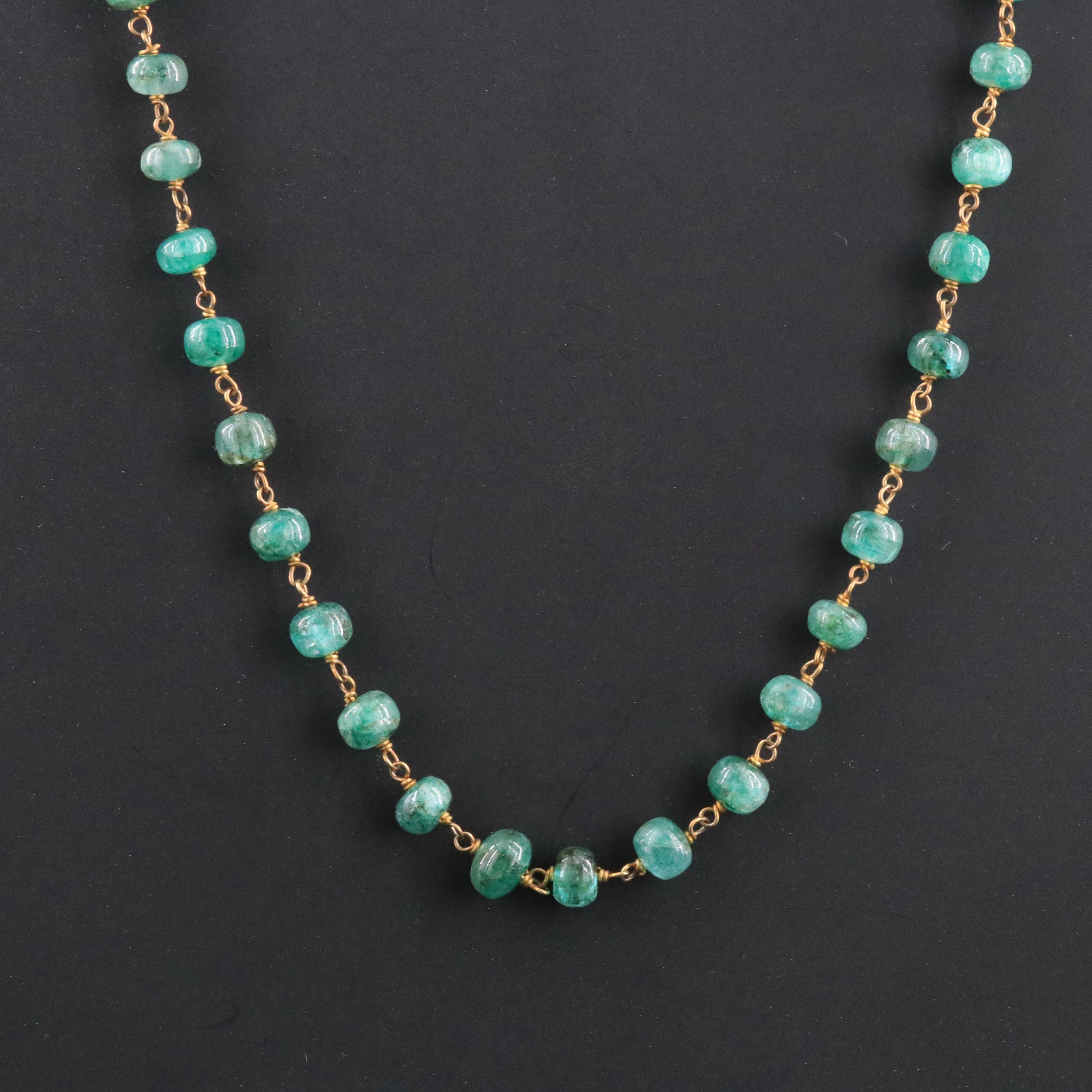 Sterling Emerald Bead Necklace with 14K Clasp