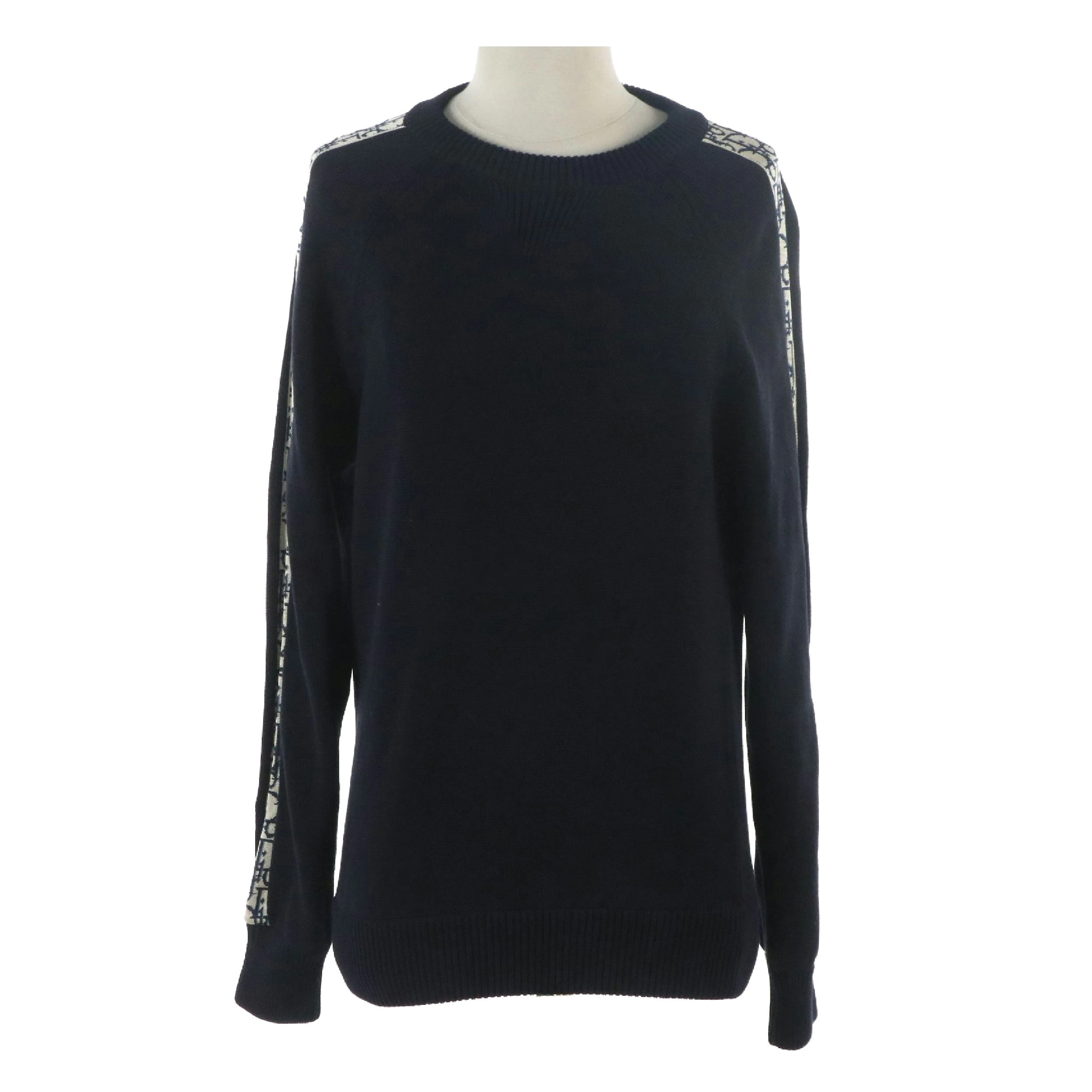 Dior Navy Blue Cotton Knit Oblique Insert Crewneck Sweater