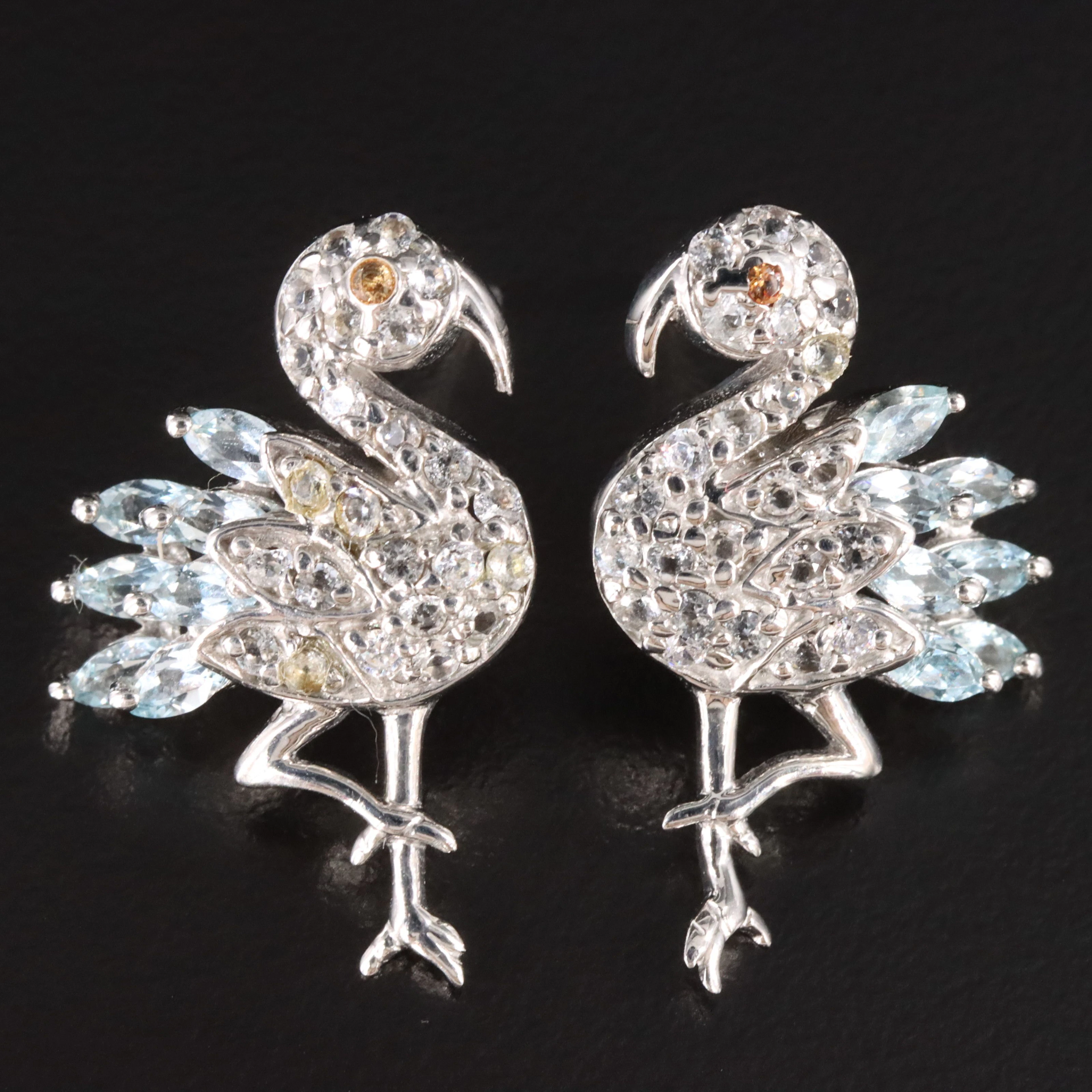 Sterling Flamingo Earrings Including Sapphire and Topaz