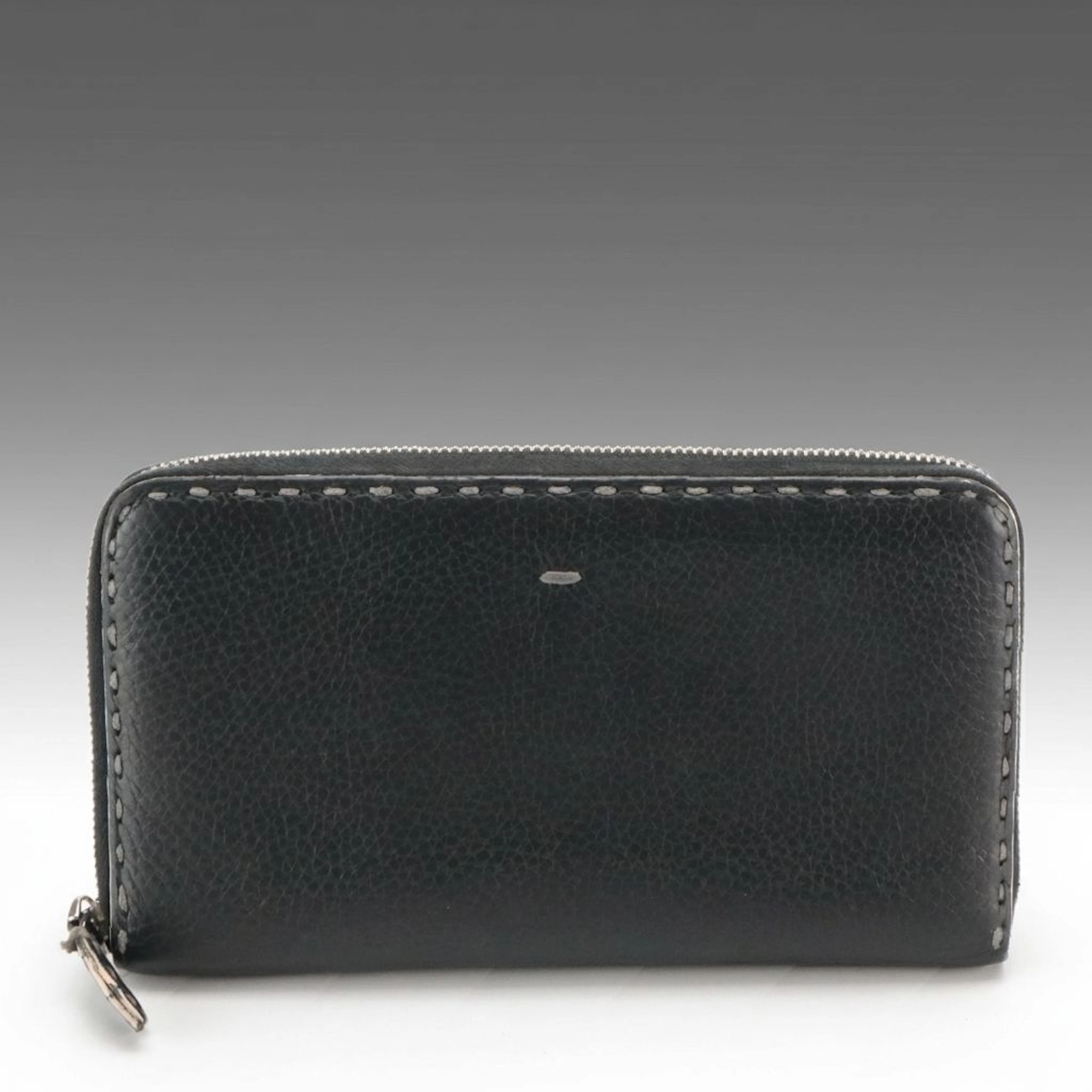 Fendi Selleria Zip-Around Continental Wallet in Black Calfskin Leather