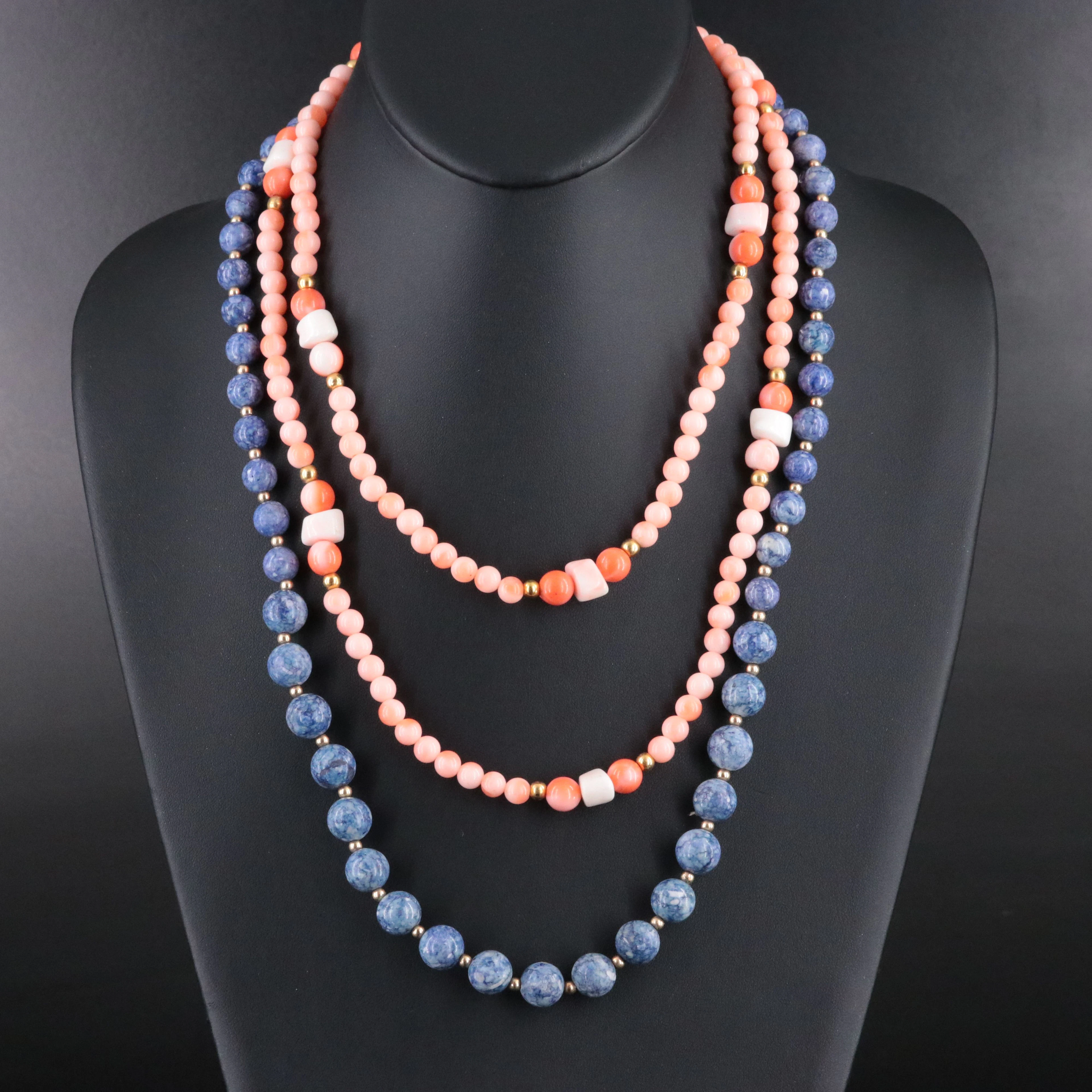 Coral and Sodalite Beaded & Gold-Filled Necklaces