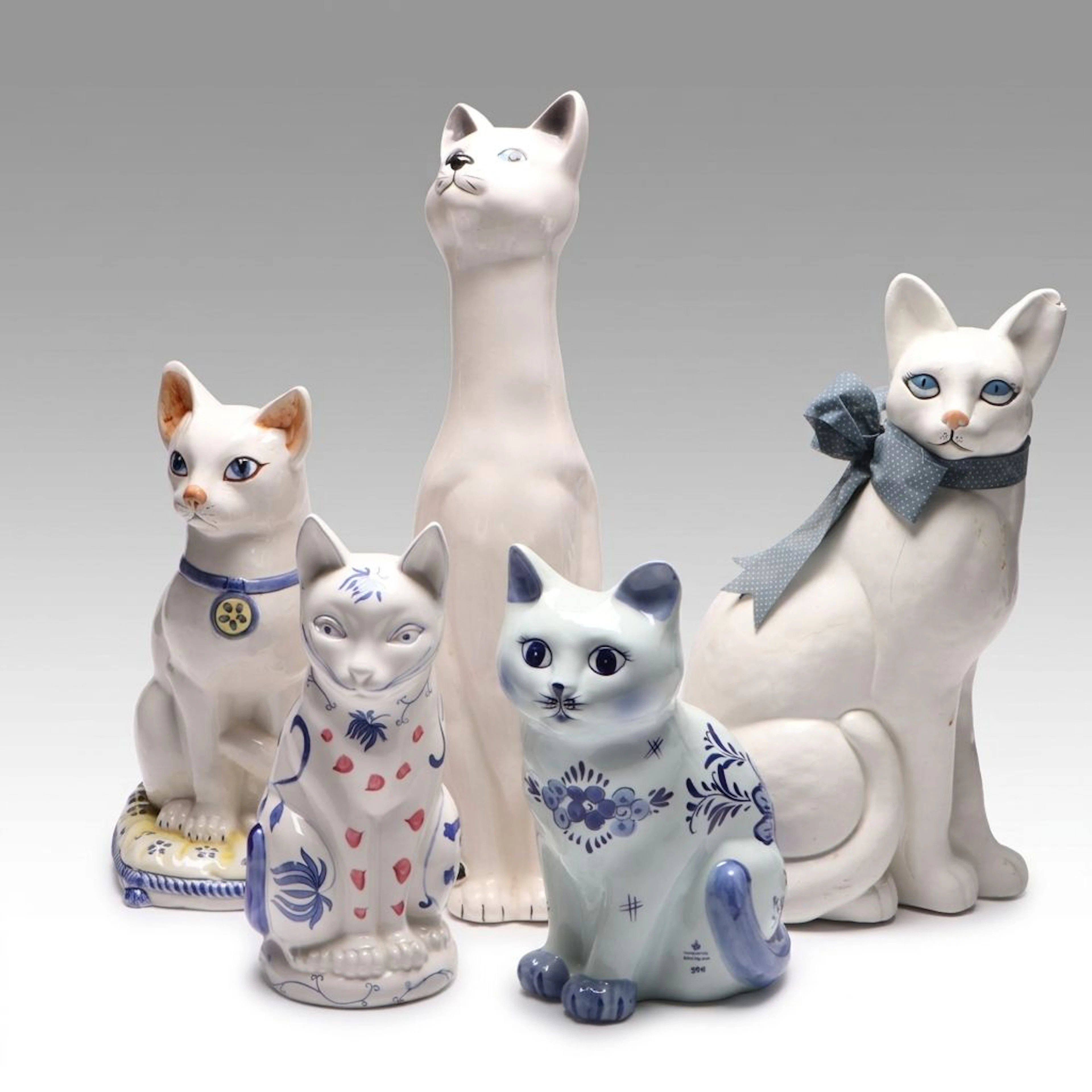 Delft with Other Cat Figurines and Décor, Late 20th Century