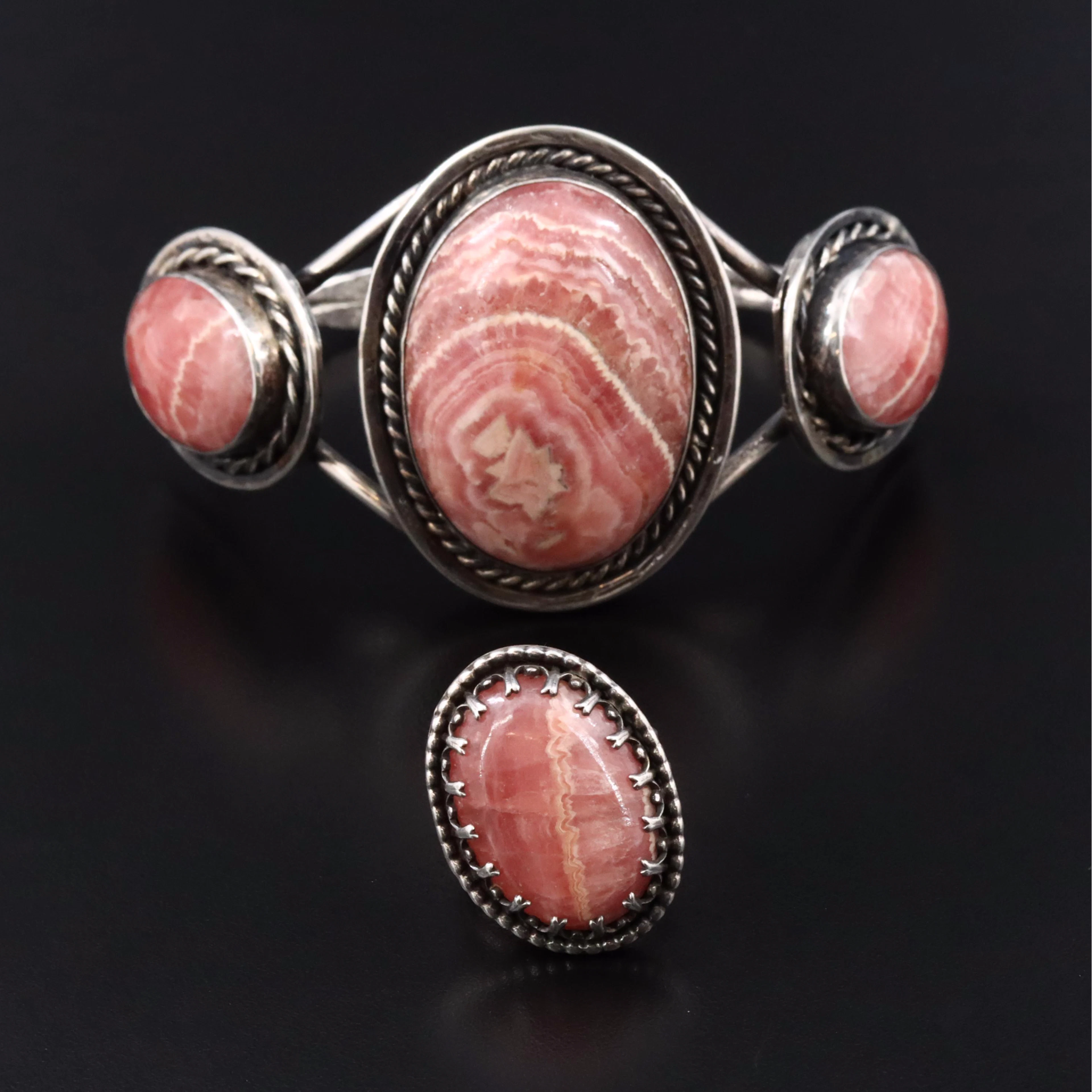 Sterling Rhodochrosite Bracelet and Ring