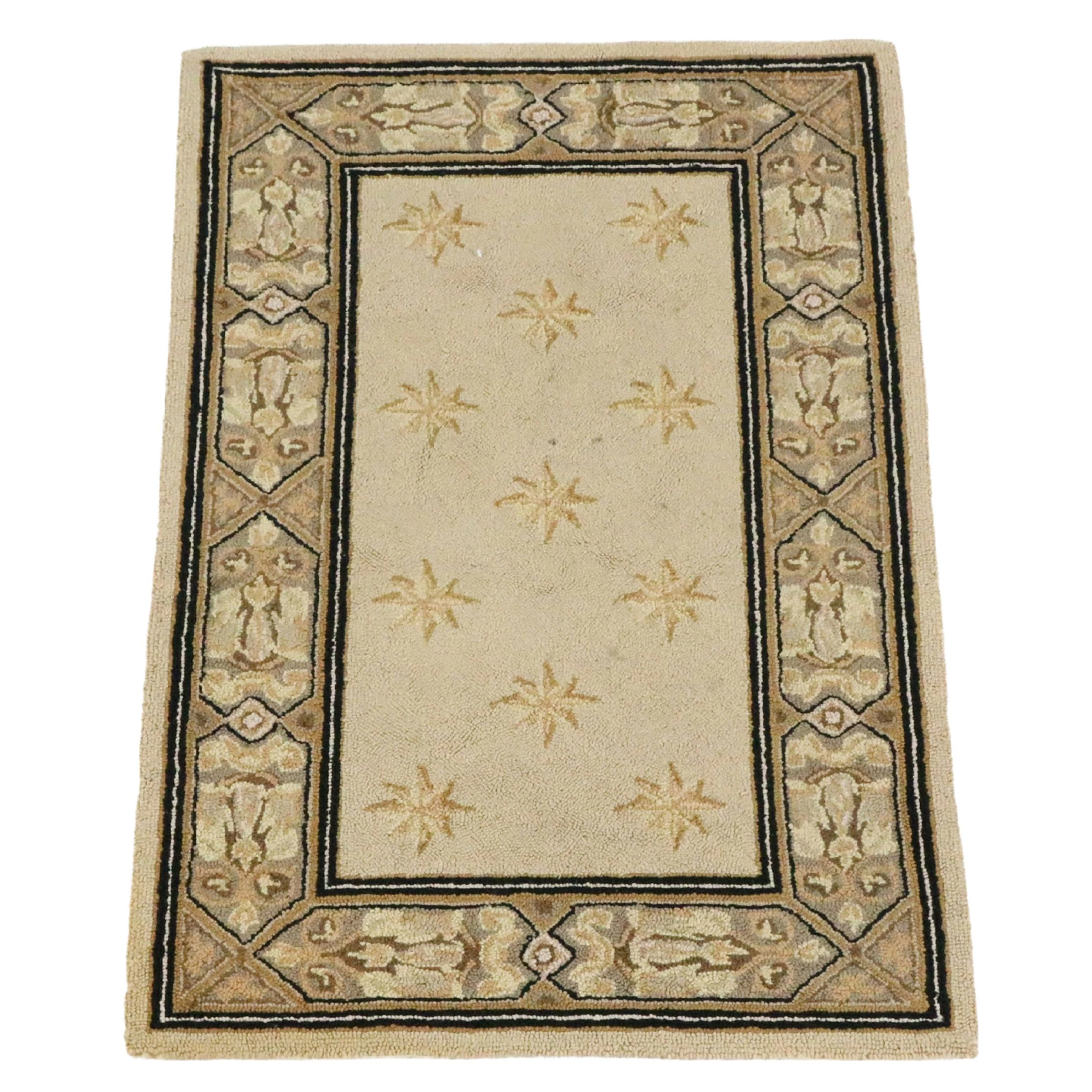 2'7 x 4' Hand-Hooked Folk Art Wool Accent Rug