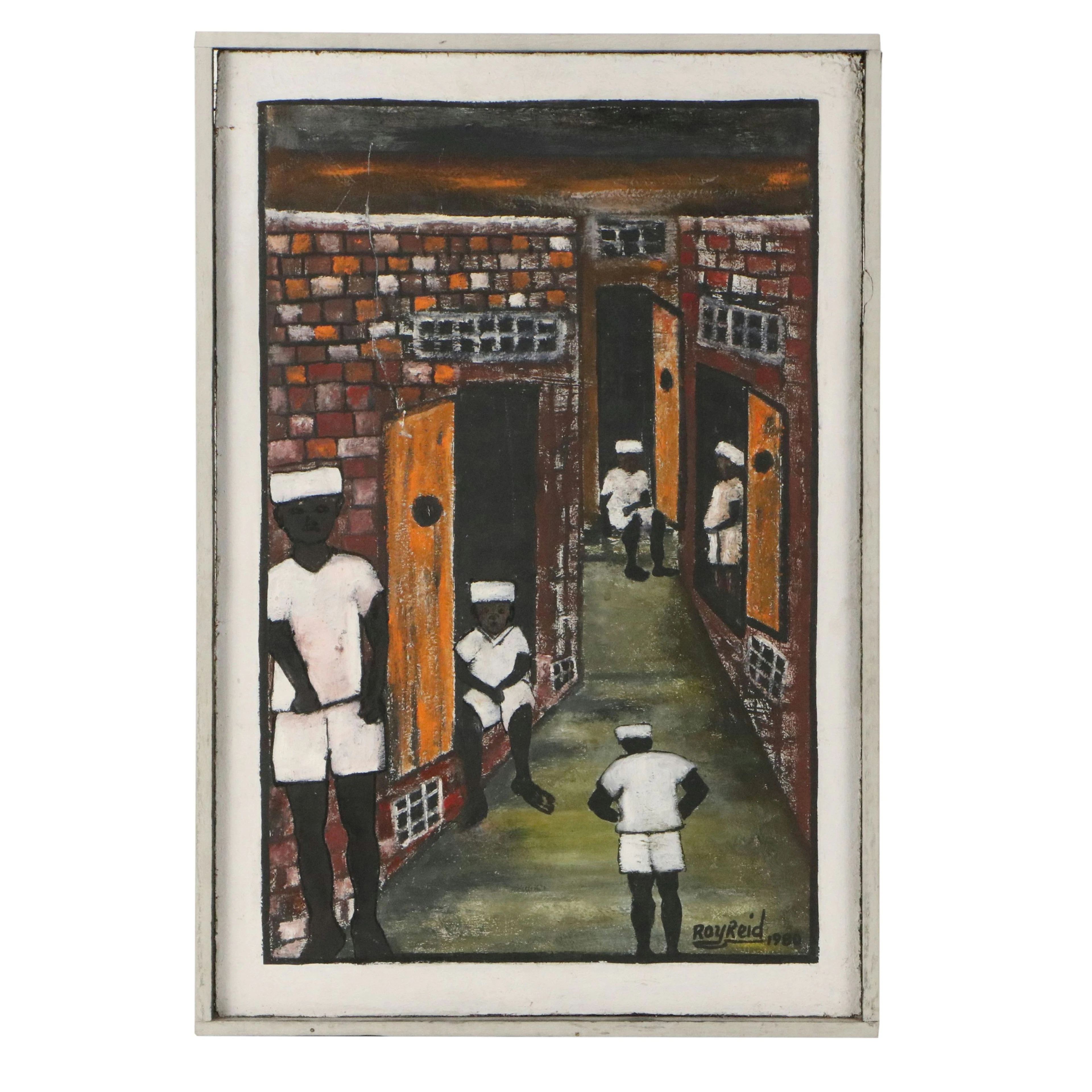 Roy Reid Jamaican Folk Art Painting "The Prisoners"