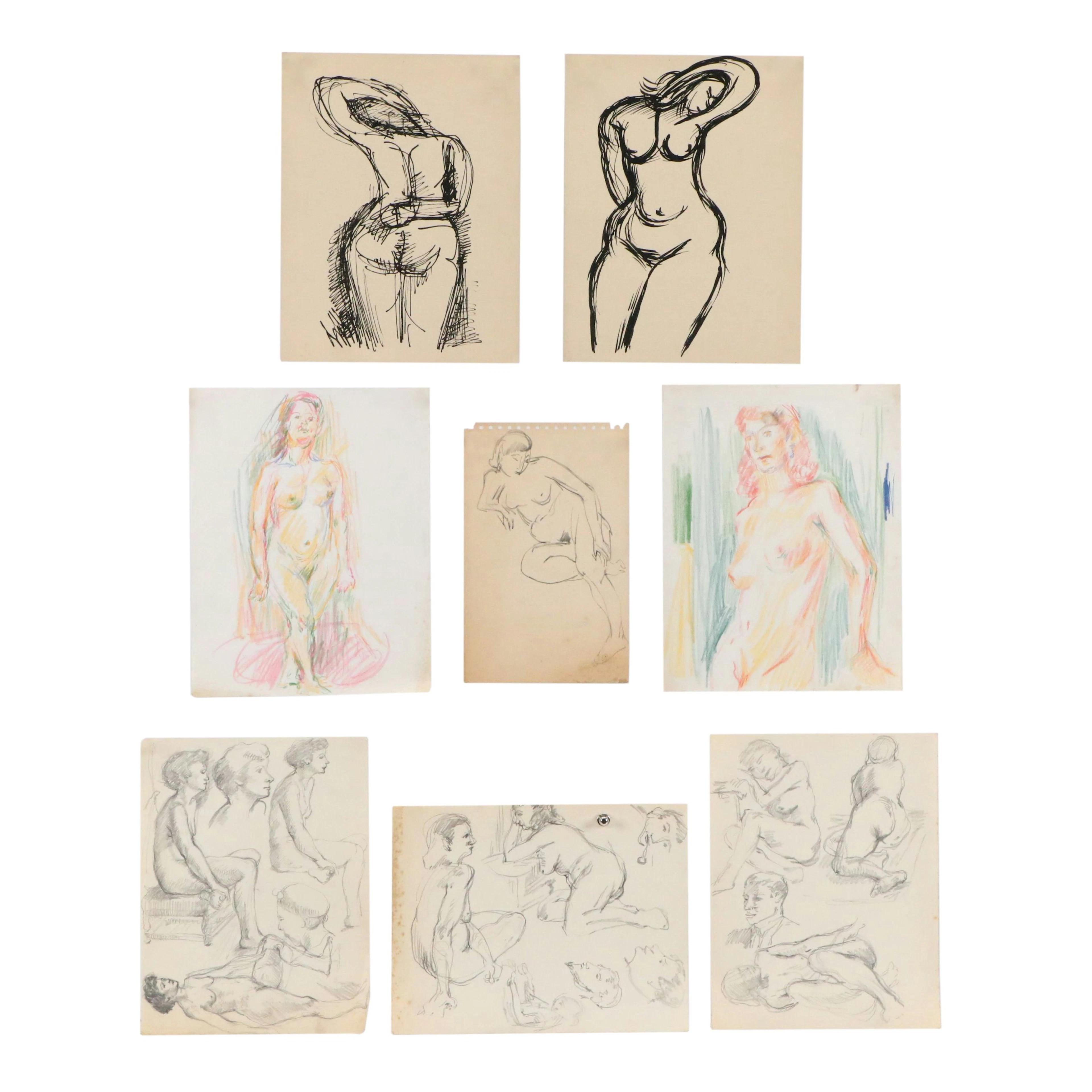 Achillo "Achi" Sullo Ink and Graphic Drawings of Abstract and Figure Studies