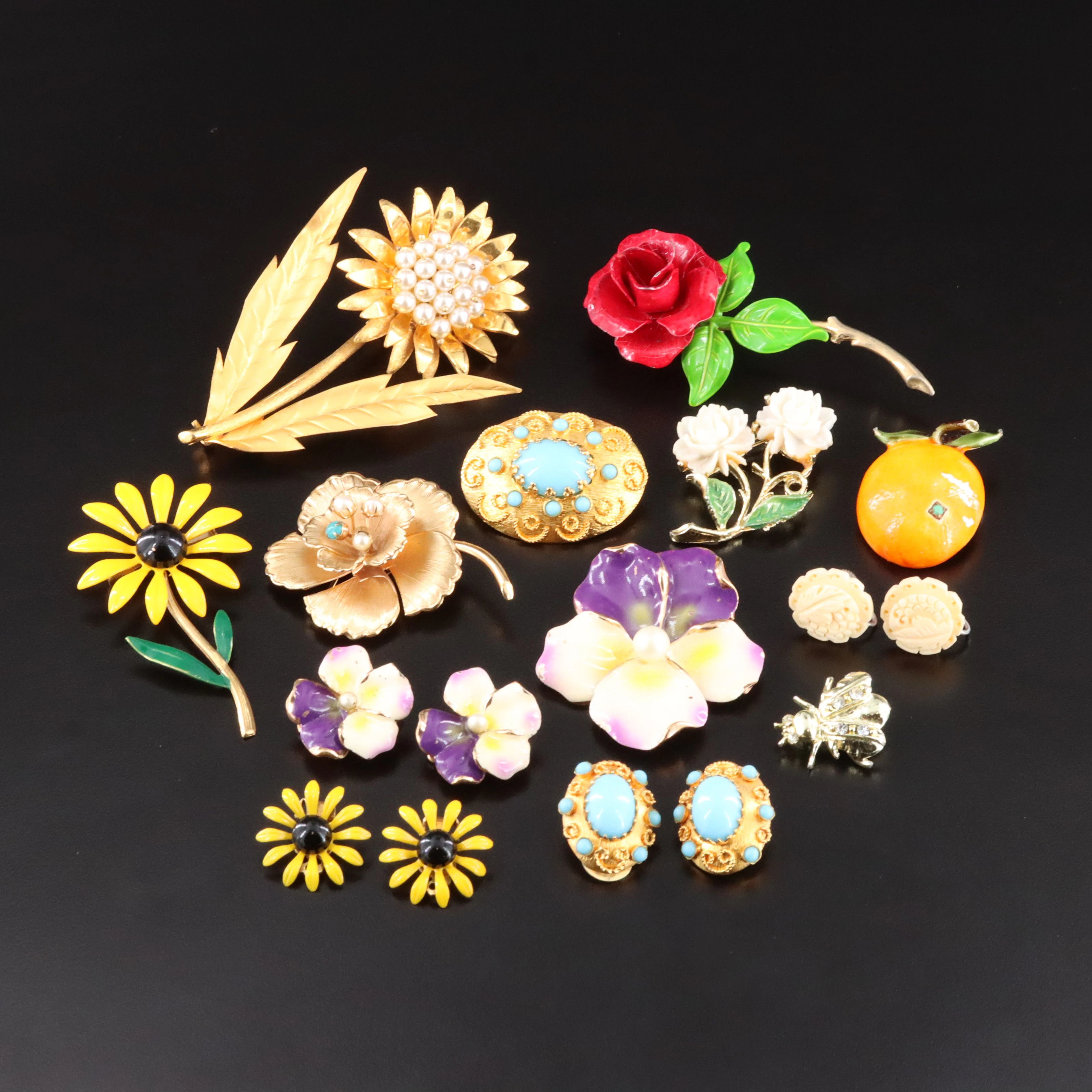 HAR Orange Featured in Vintage Brooch and Earring Selection