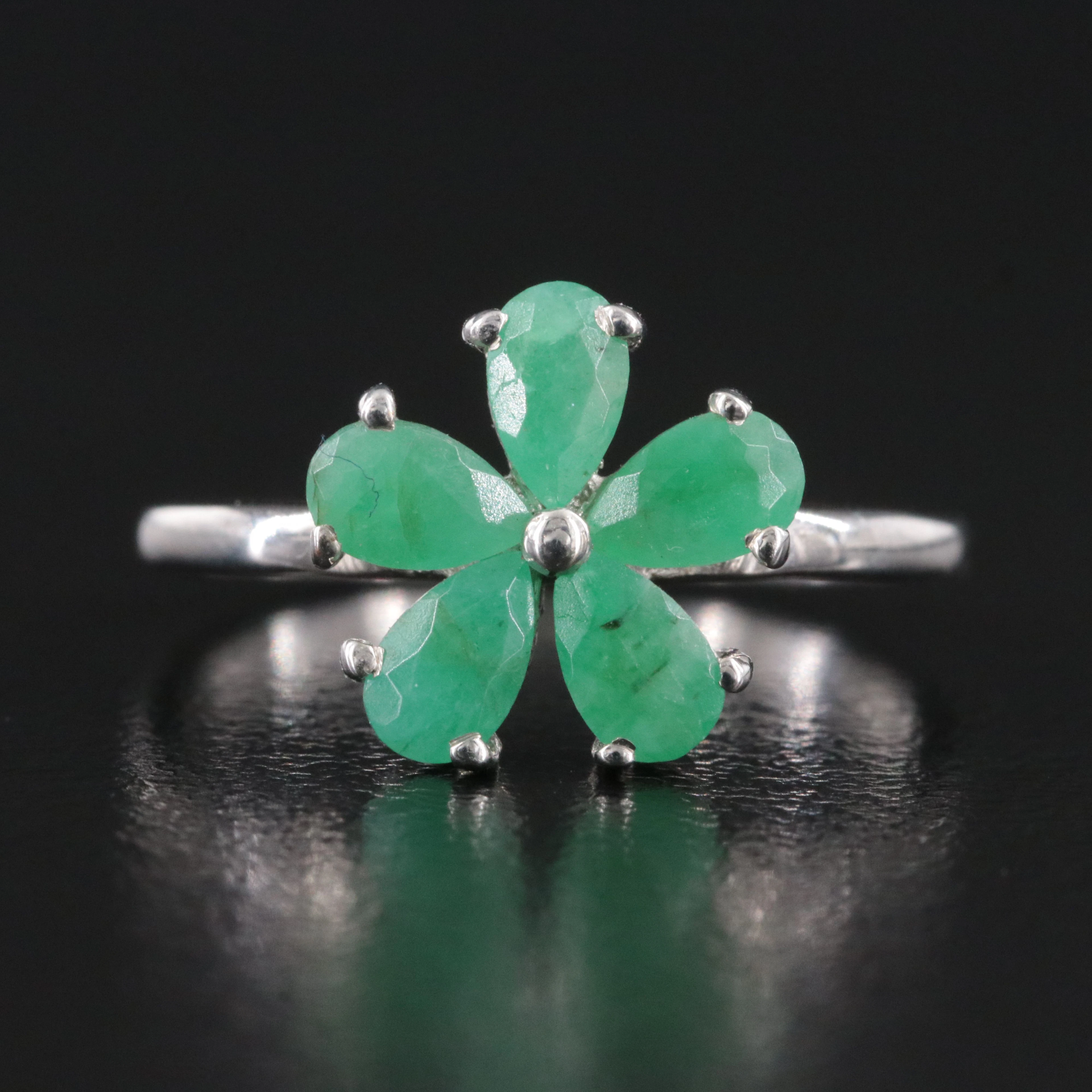 Sterling Emerald Flower Ring