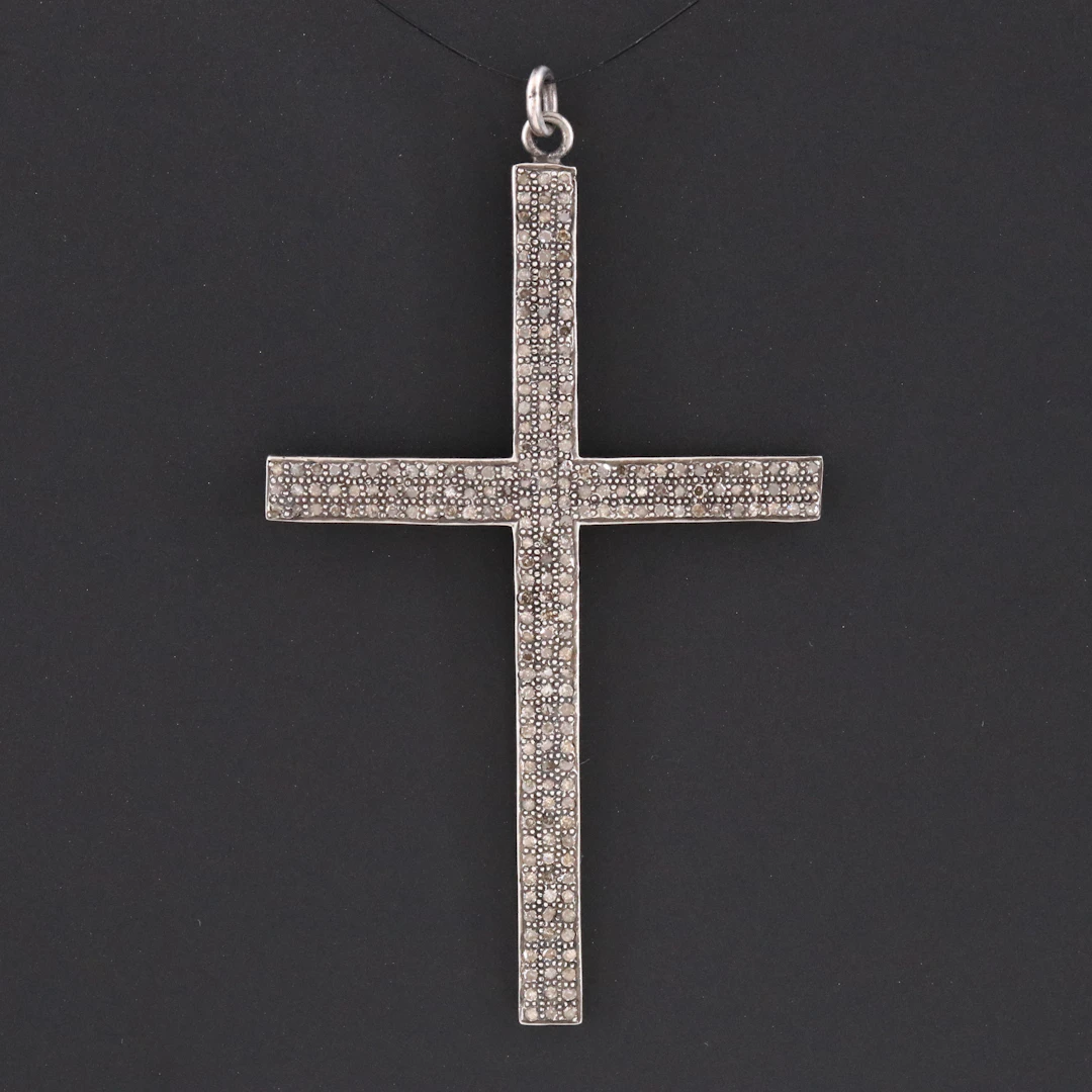 Sterling Large Diamond Cross Pendant Attributed to Sheryl Lowe