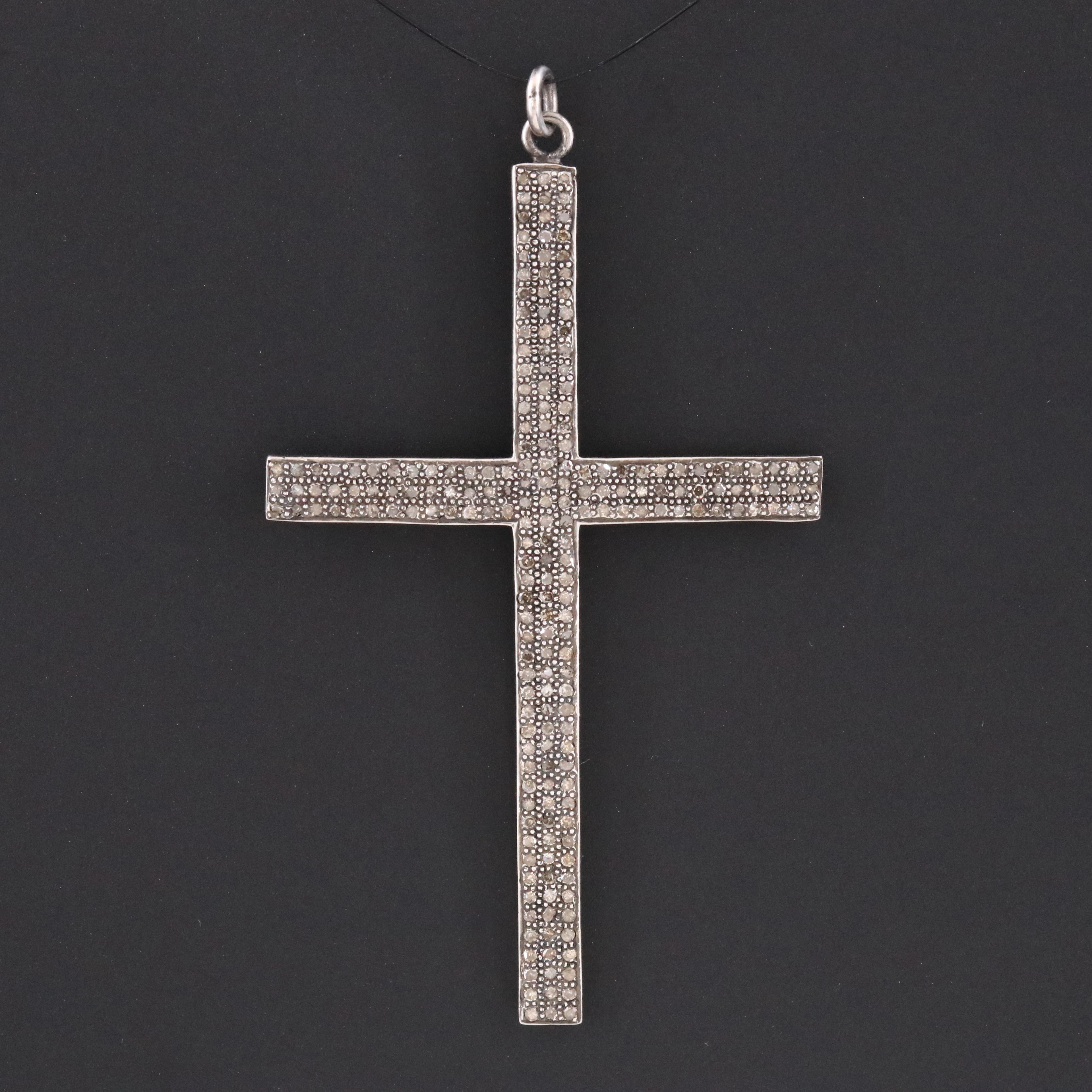 Sterling Large Diamond Cross Pendant Attributed to Sheryl Lowe