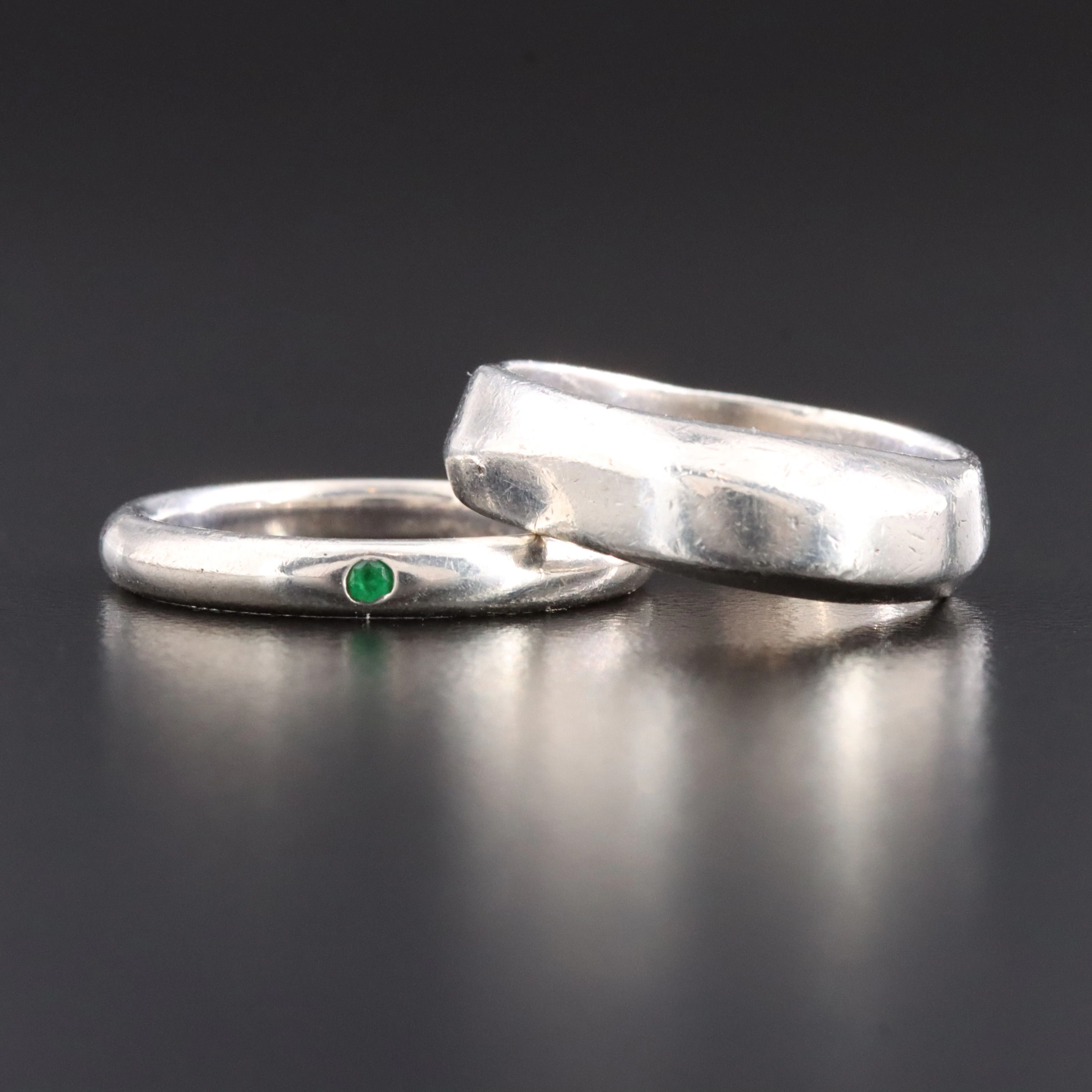 Tiffany & Co. Sterling Eternity Twist Ring & Peretti Stacking Band with Emerald