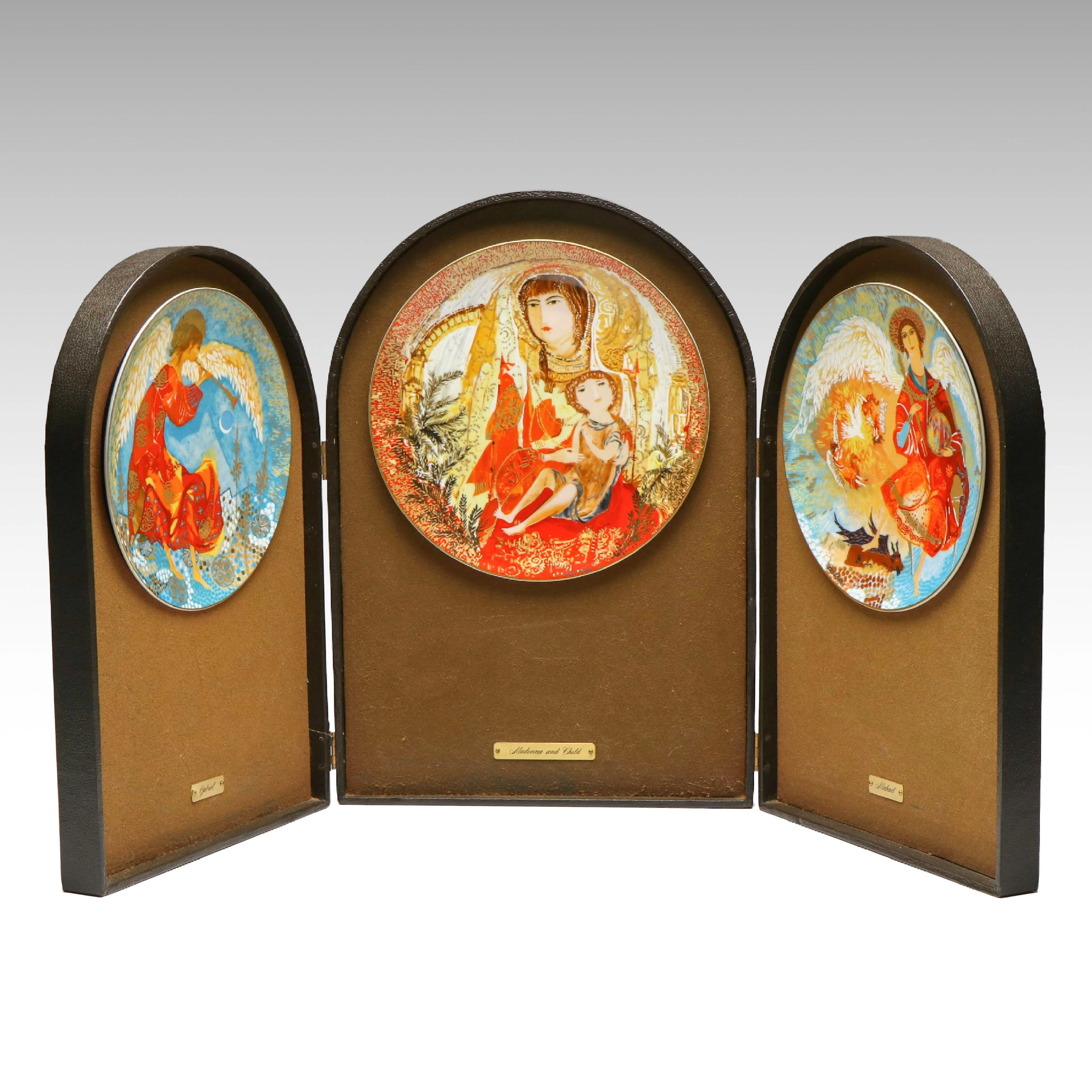 Anna Perenna Handmade "Byzantine Triptych" Ceramic Plates and Display