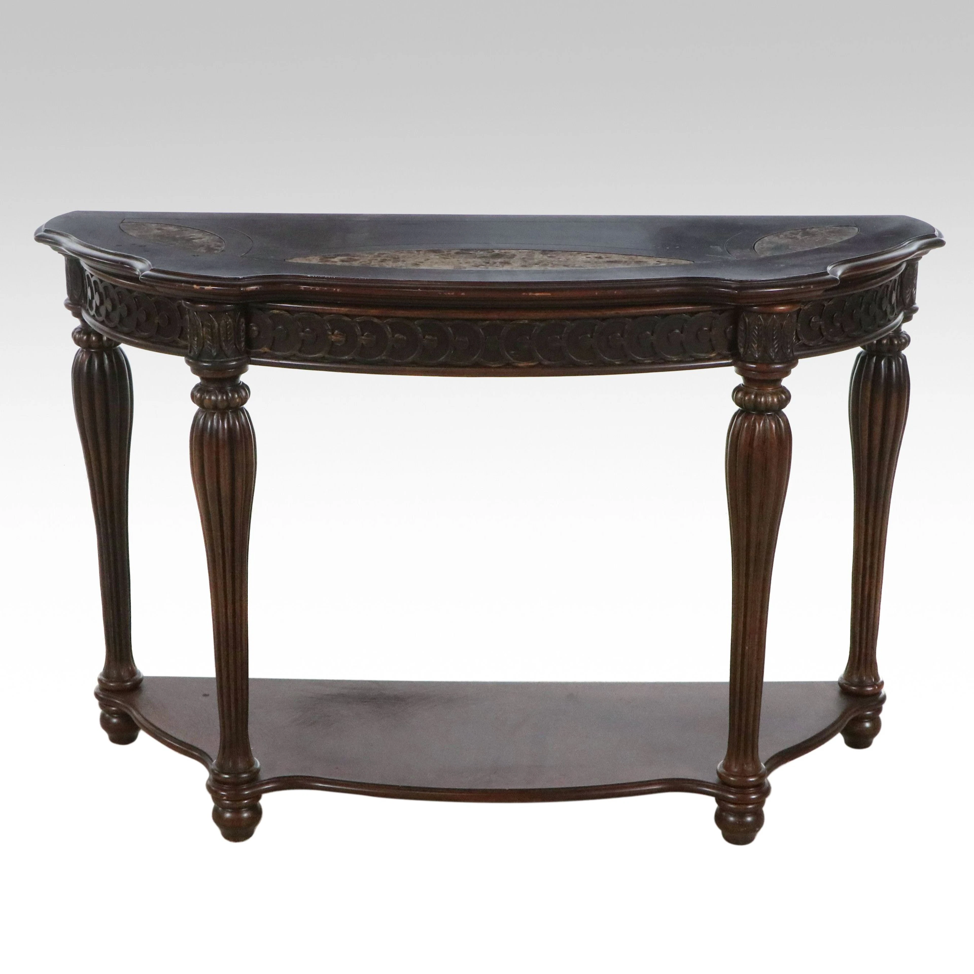 Neoclassical Style Demilune Console Table with Marble Inlay, Late 20th Century