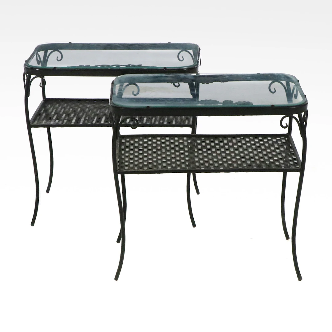 Two Black-Painted Wrought Iron Patio End Tables