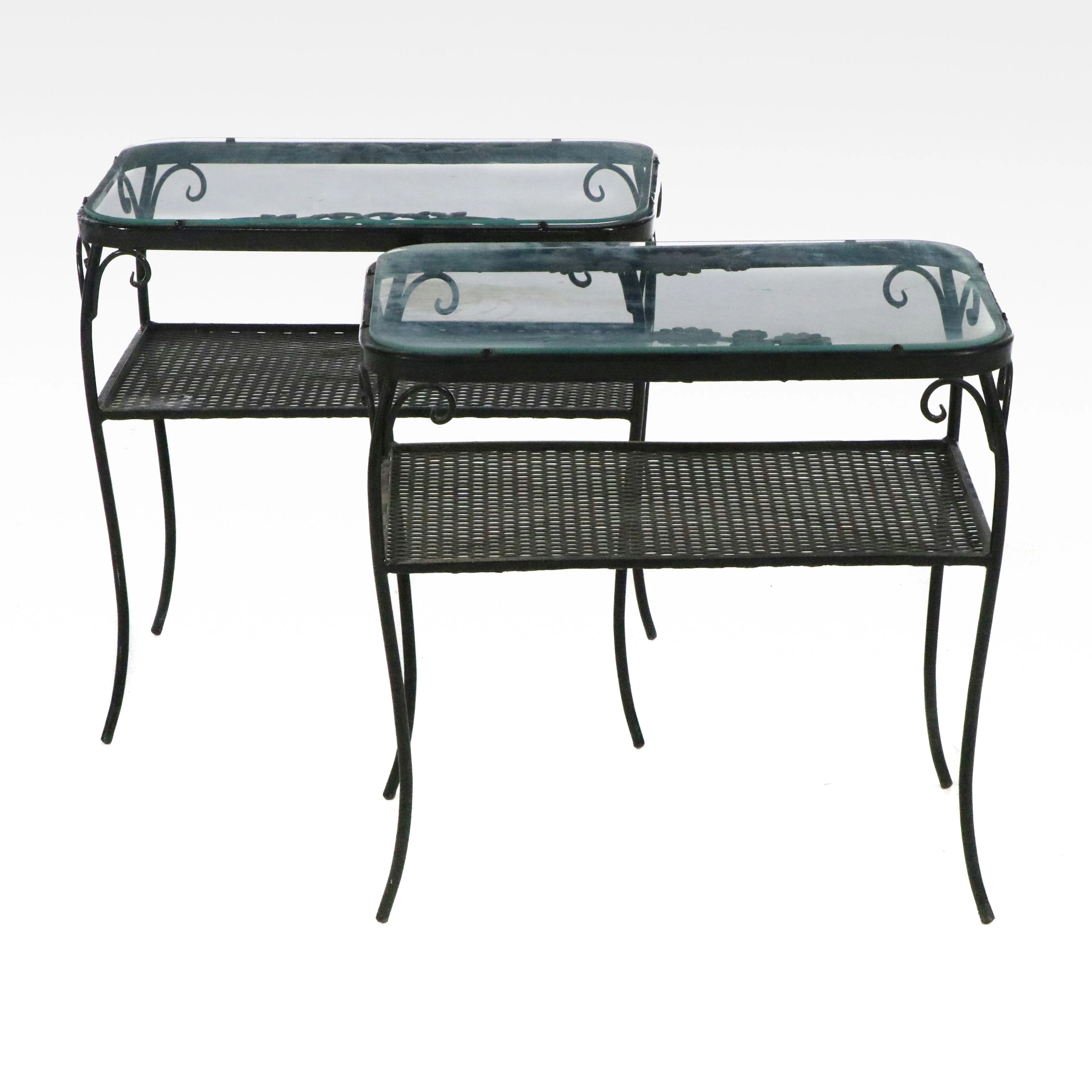 Two Black-Painted Wrought Iron Patio End Tables