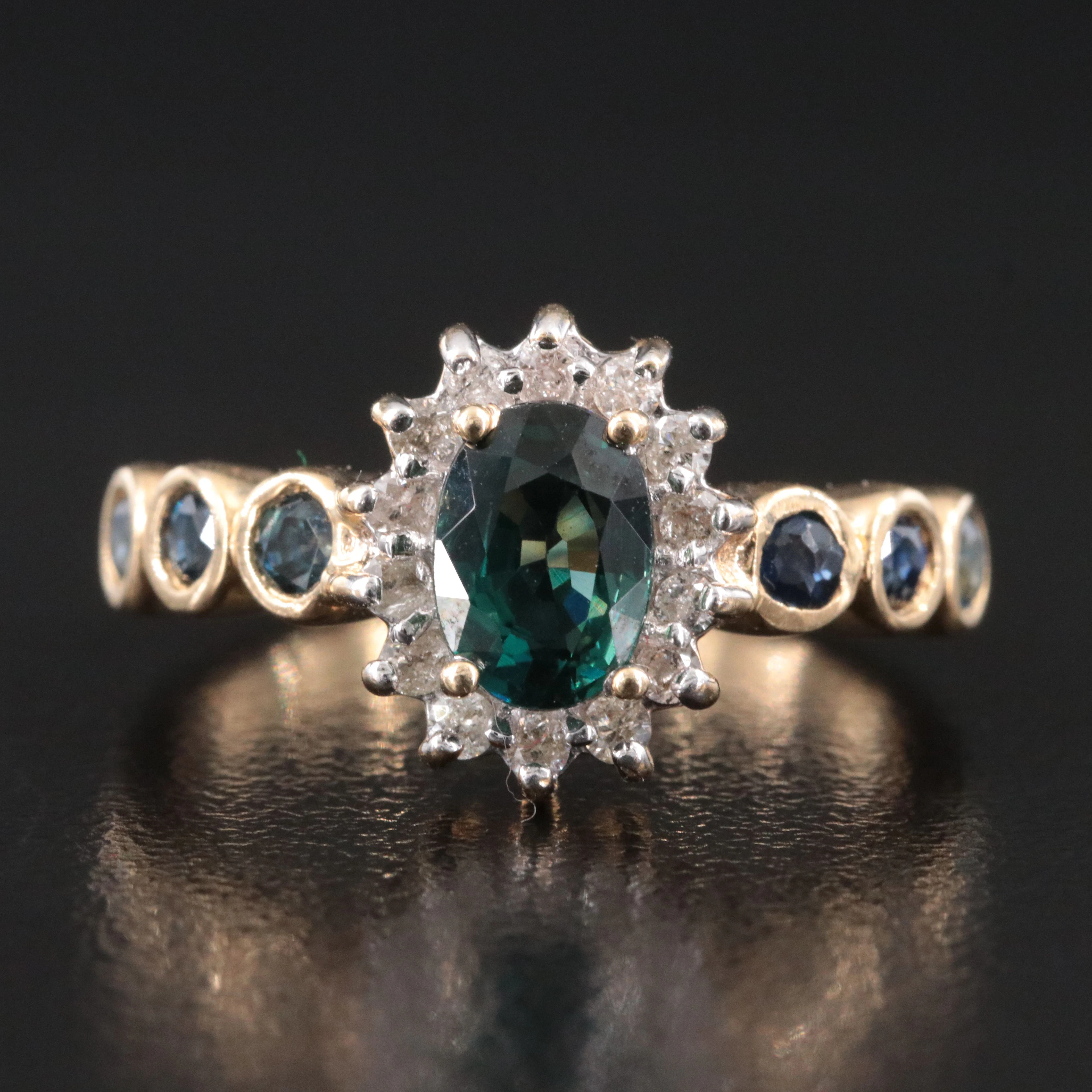 14K Sapphire and Diamond Halo Ring