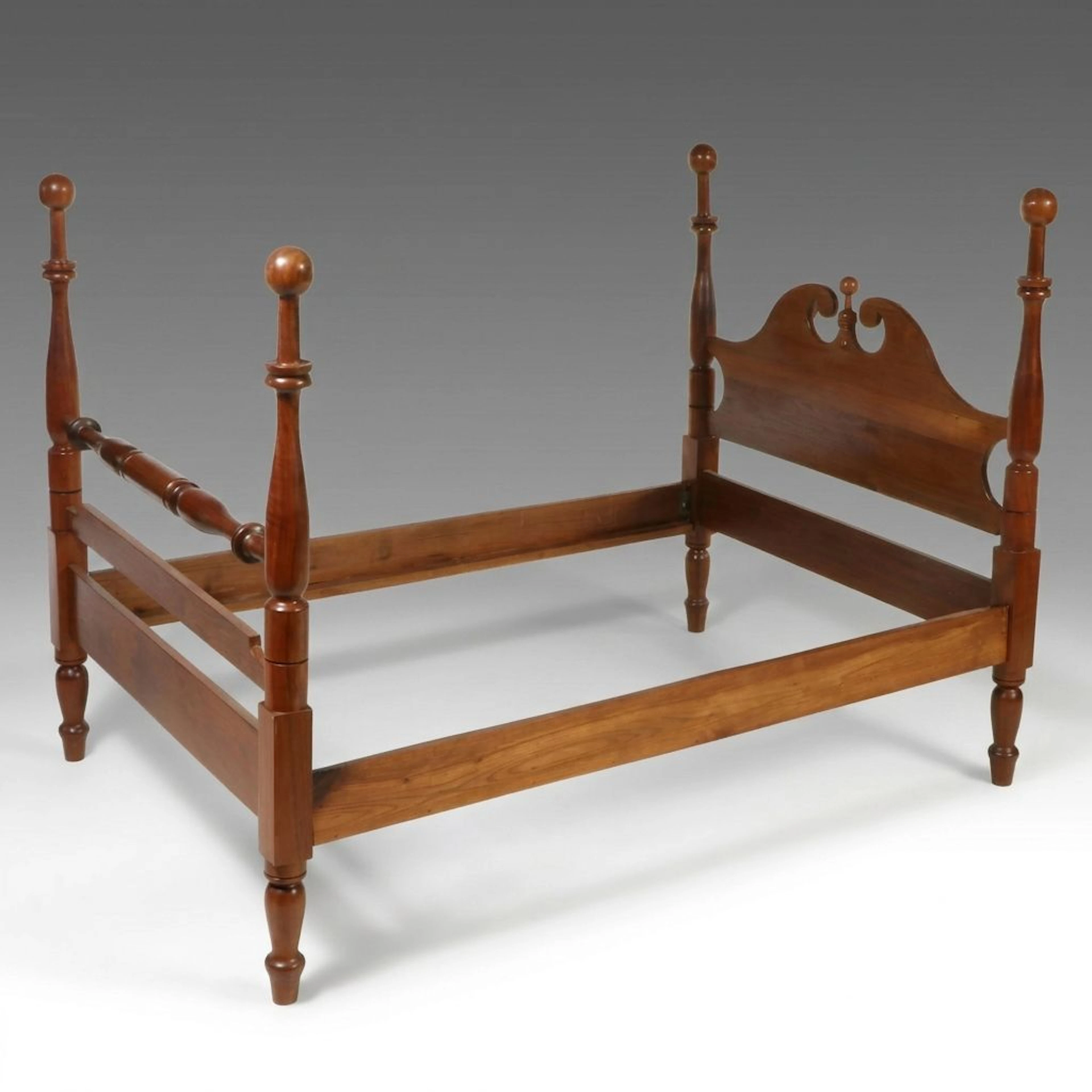 Handcrafted Country Sheraton Style Cherry Cannonball Four-Poster Bed Frame