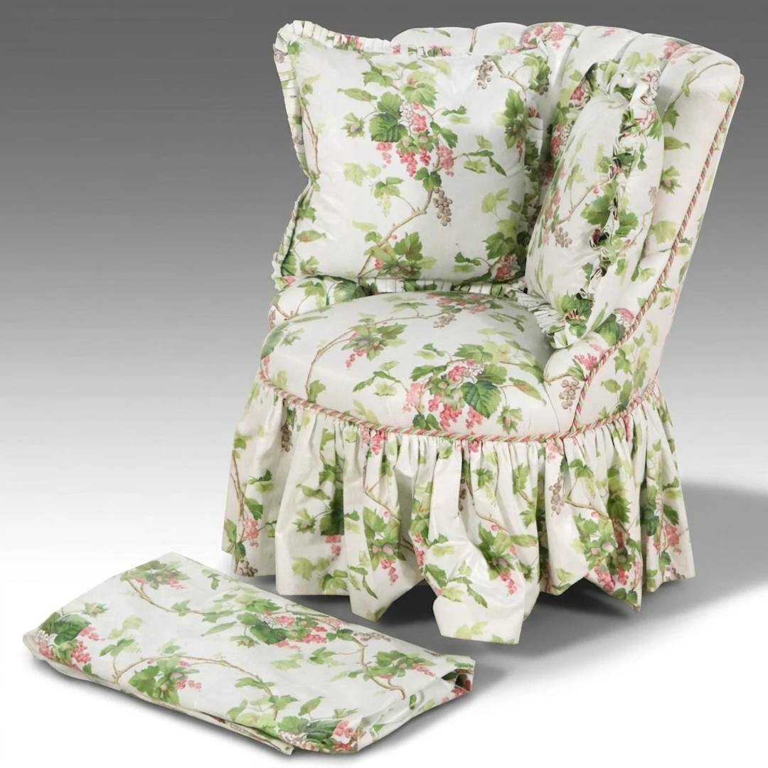 Regency Style Botanical Upholstered Slipper Chair, Late 20th Century