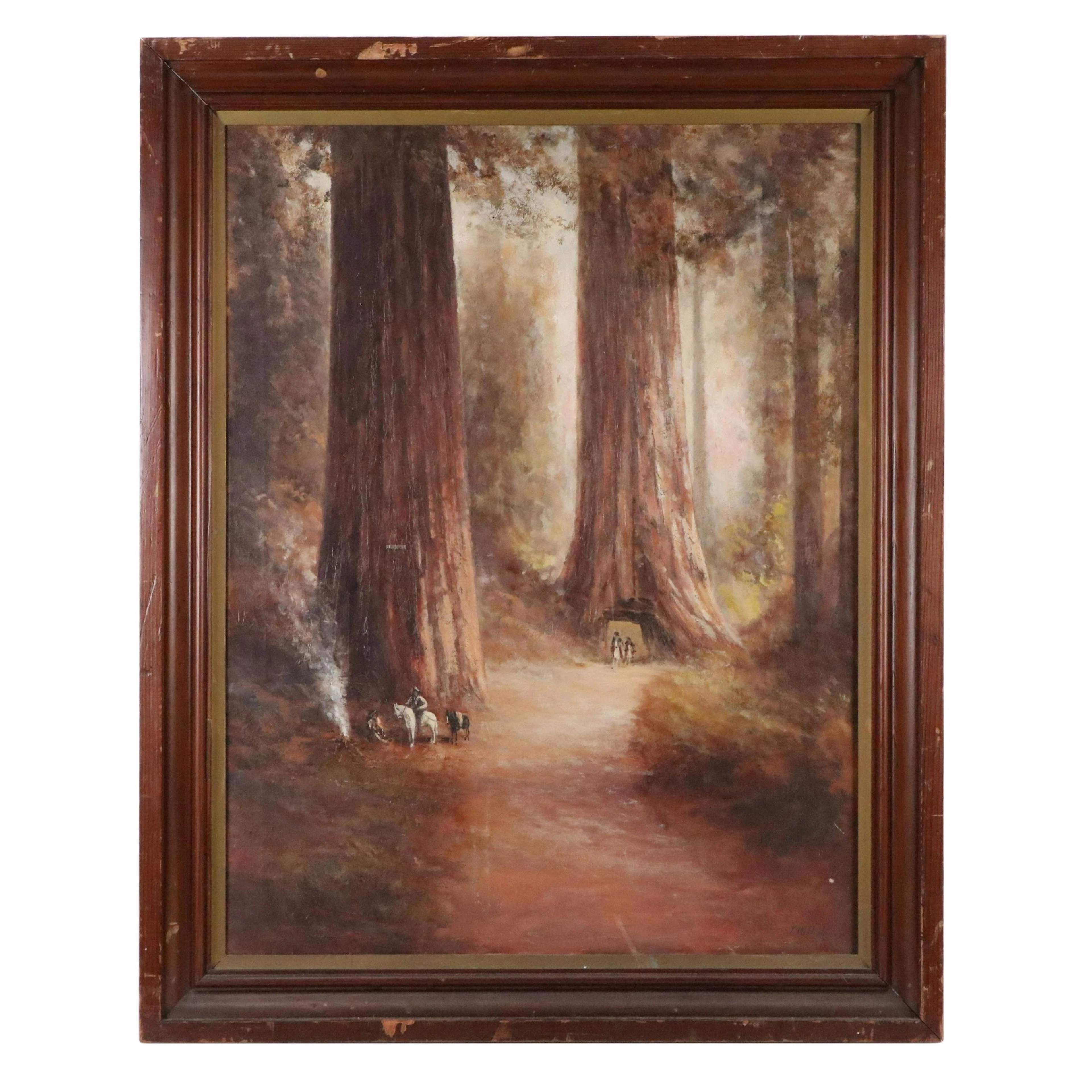 Thomas Hill Jr. Oil Painting "Figures Camping Amongst the Redwoods"
