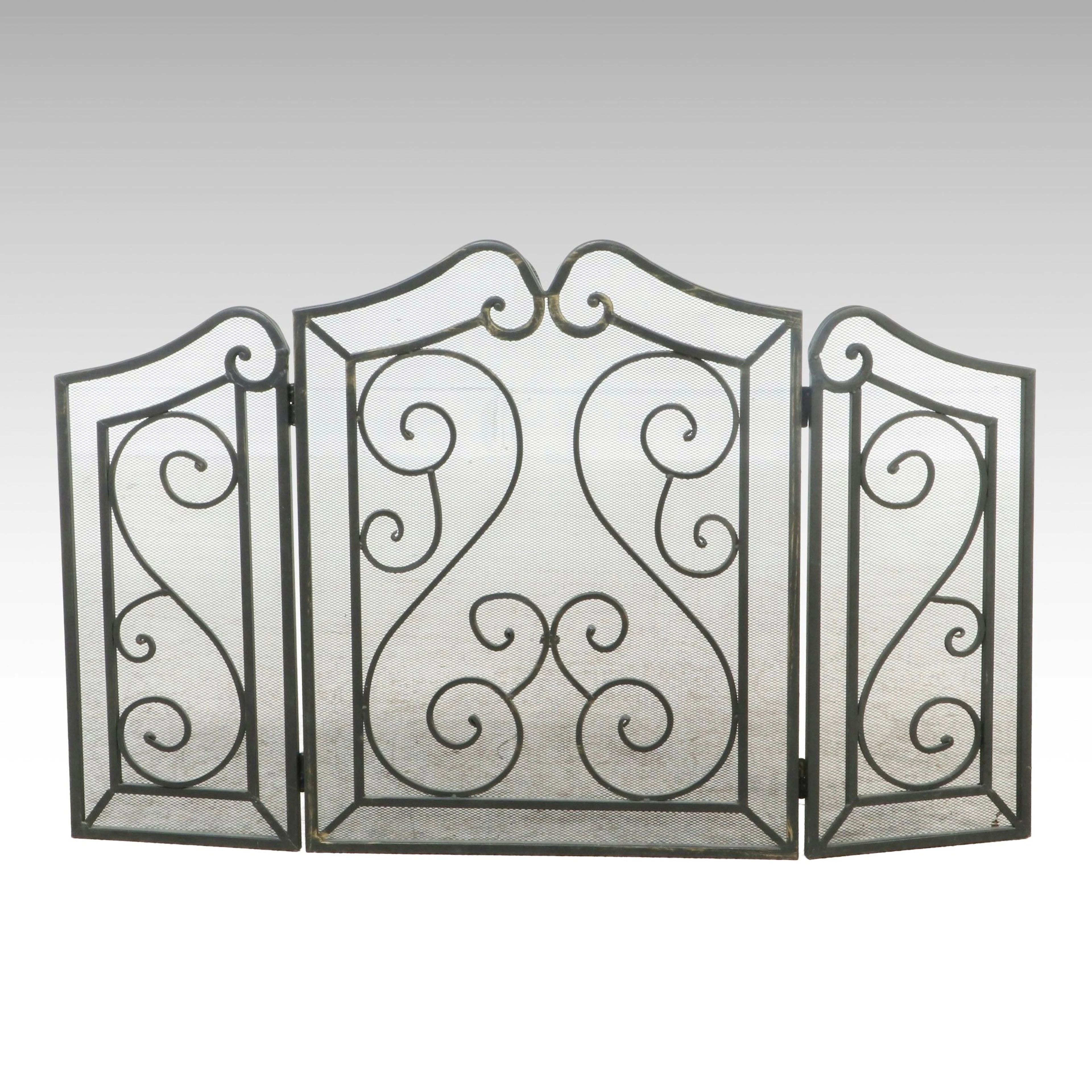 Three-Panel Scrolled Metal Fireplace Screen