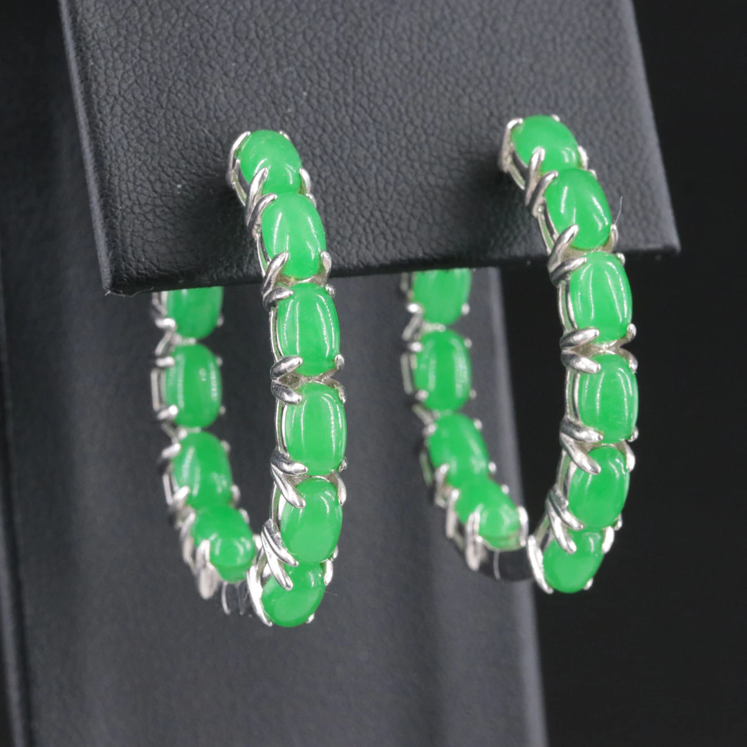 Sterling Jadeite Inside-Out Hoop Earrings