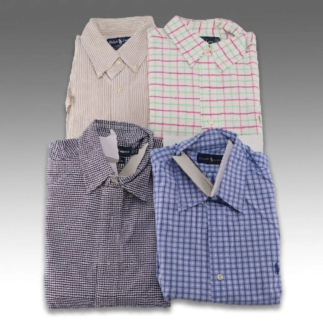 Men's Ralph Lauren Long Sleeve Button-Up Shirts in Plaid and Striped Cotton