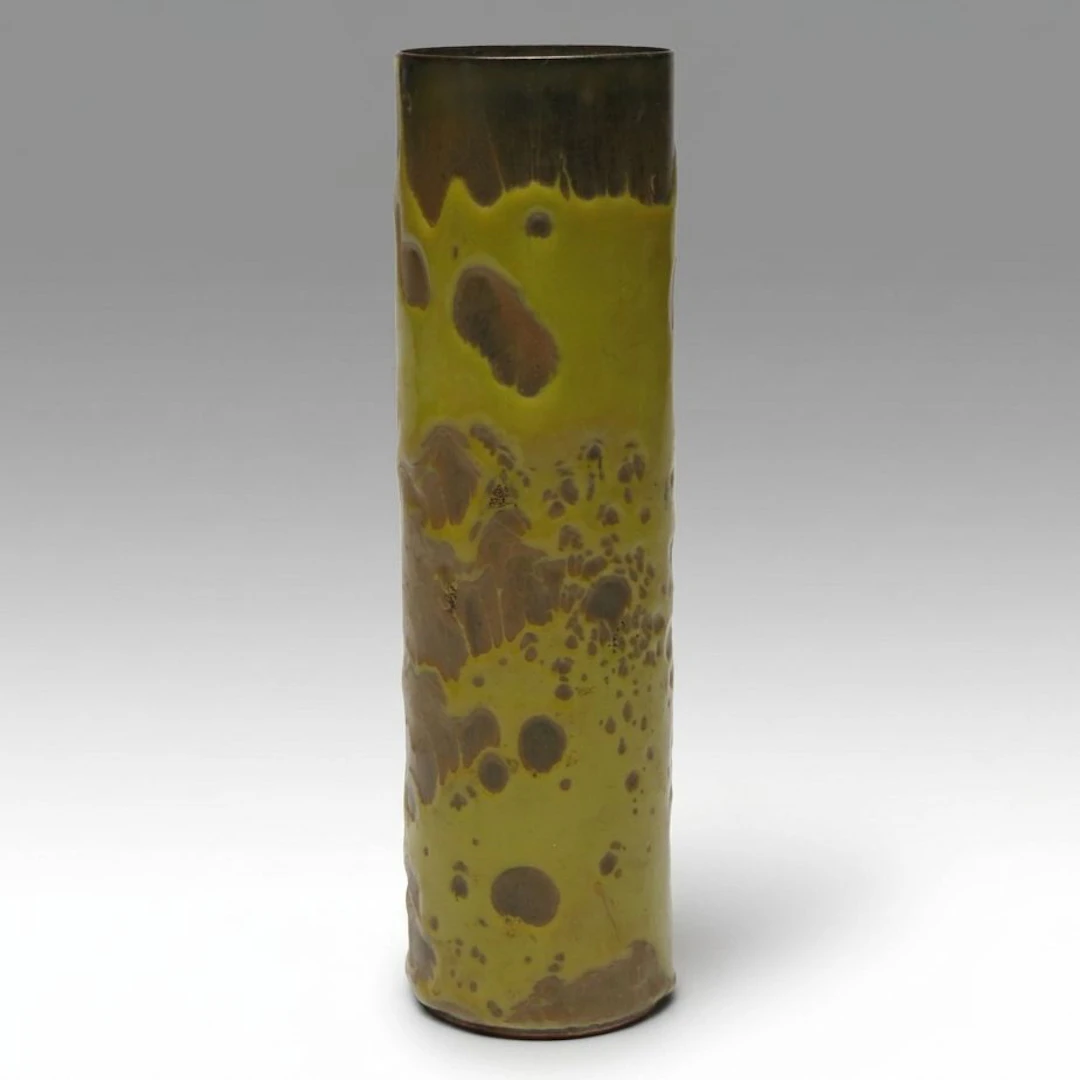 Green Glazed Stoneware Vase with Organic Sgraffito Aesthetic
