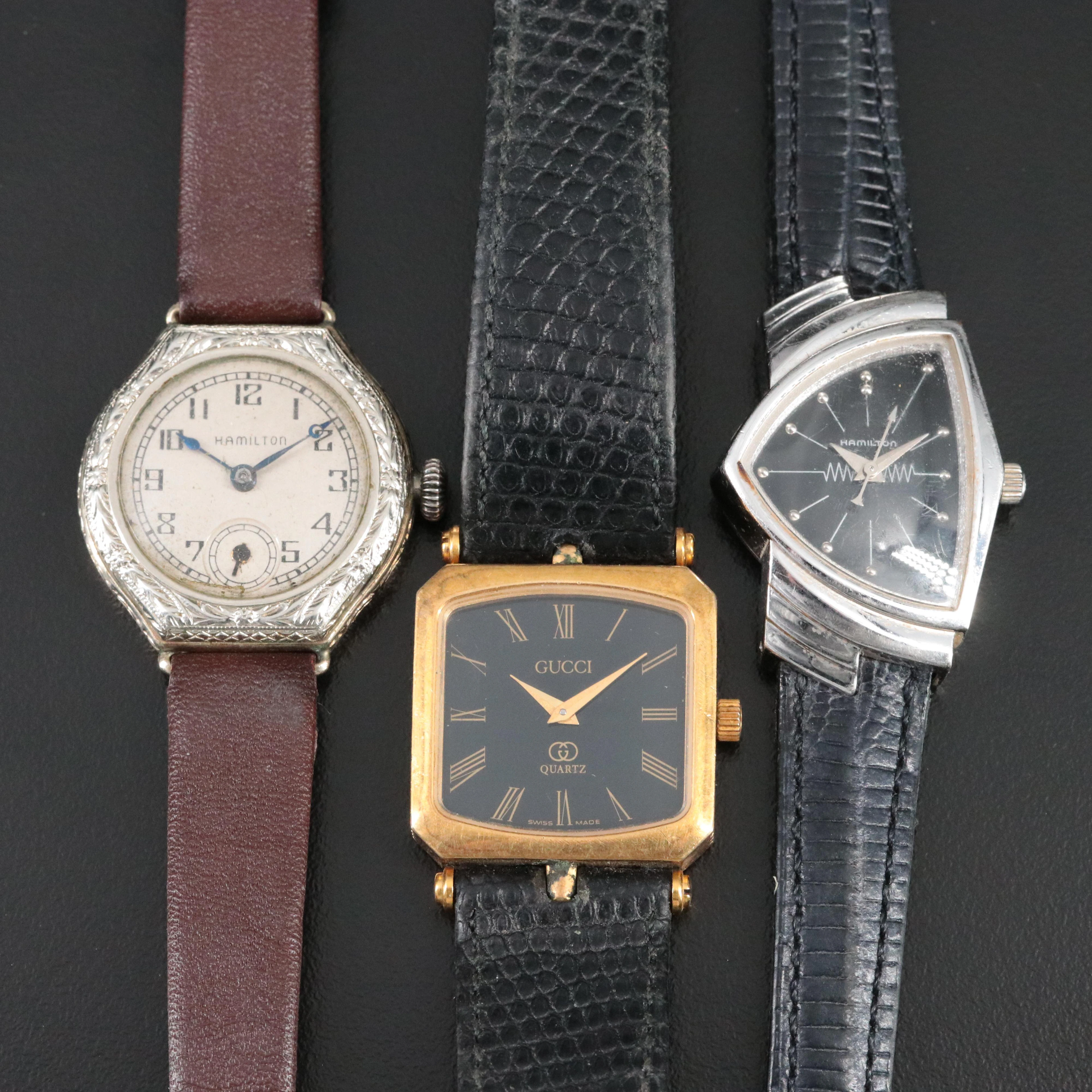 Antique Hamilton 987 Hamilton 6259 Ventura and Gucci 2.86 Quartz Watches