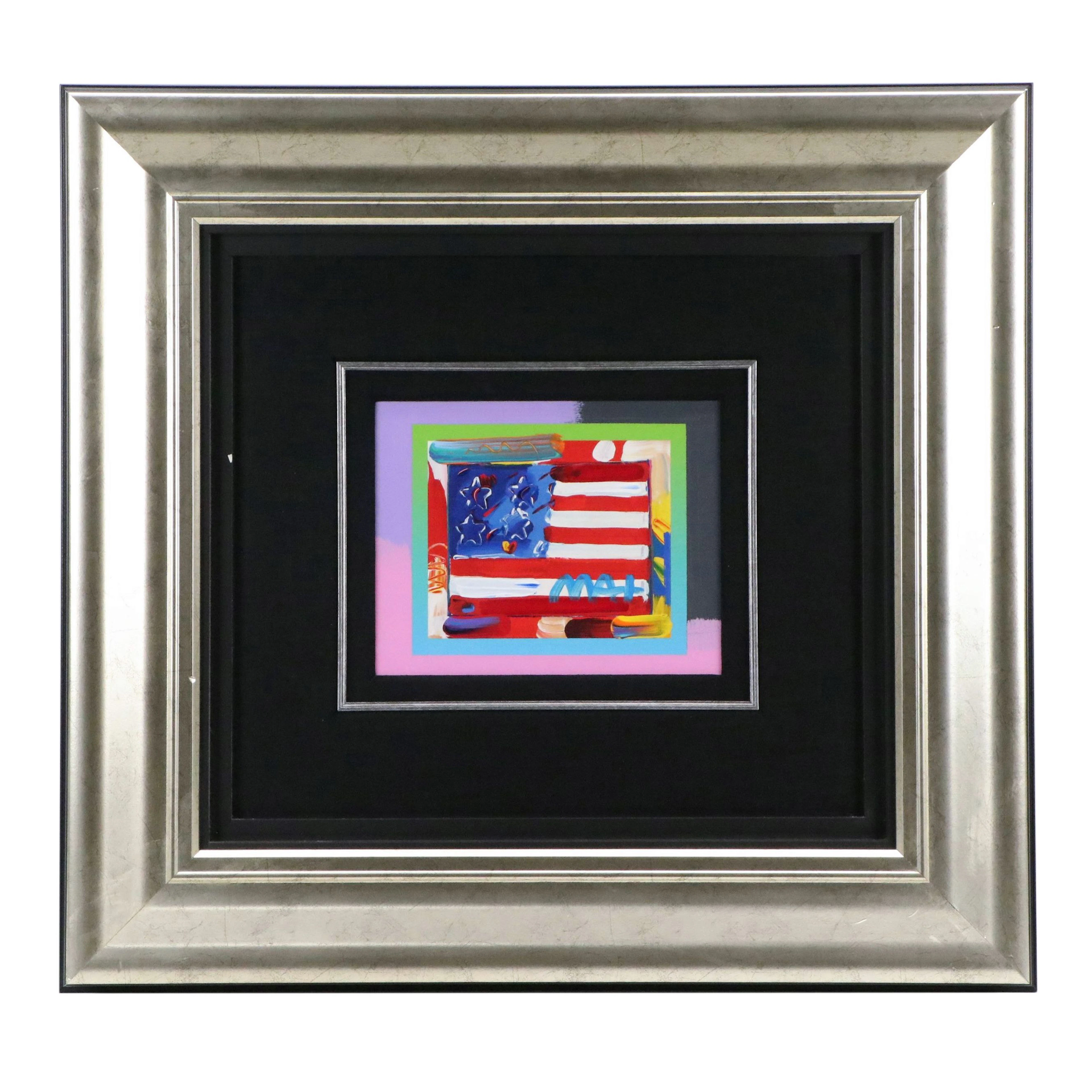 Peter Max Mixed Media Print "Flag with Heart"