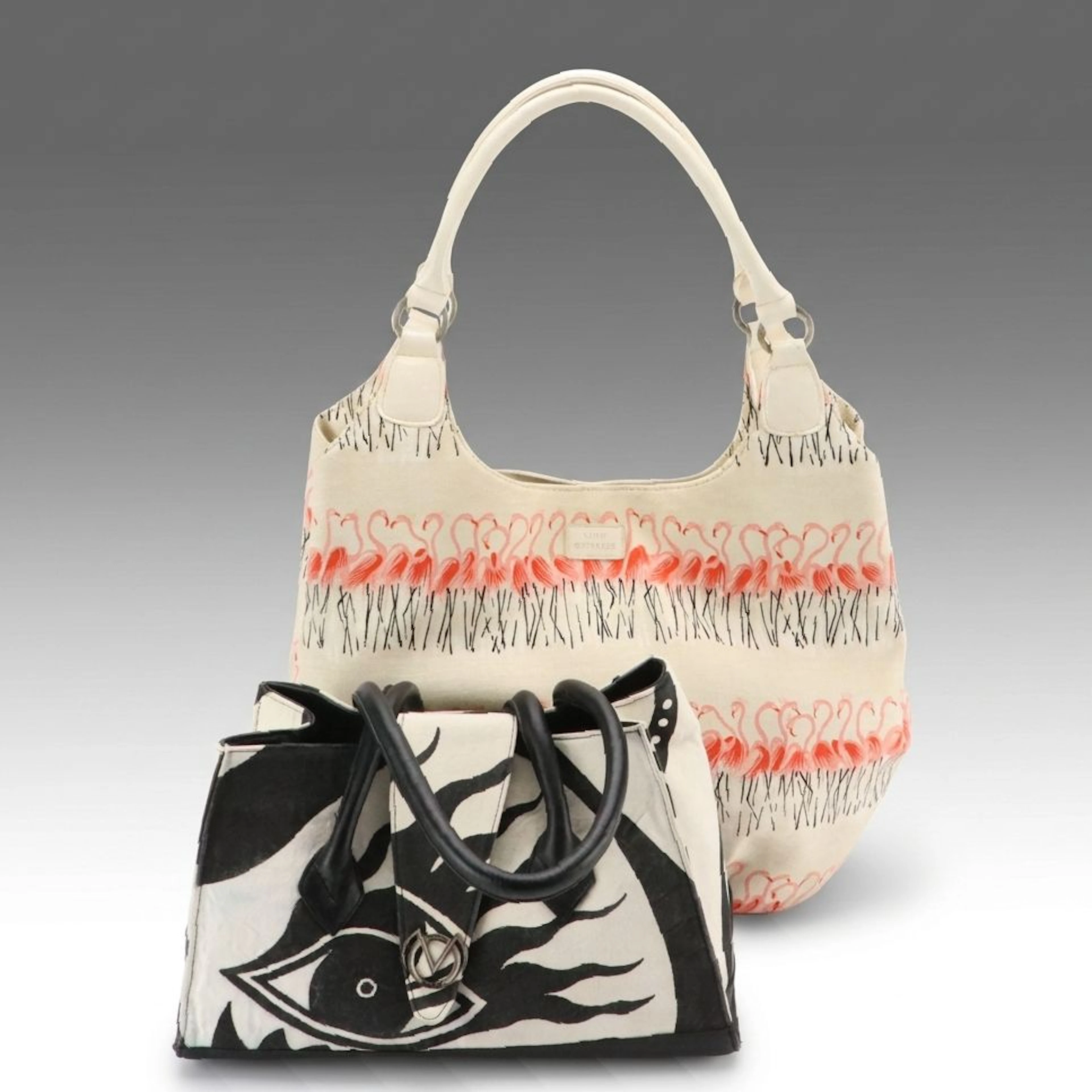 Lulu Guinness Flamingo Printed Linen Tote with Virgil Ortiz Canvas Satchel