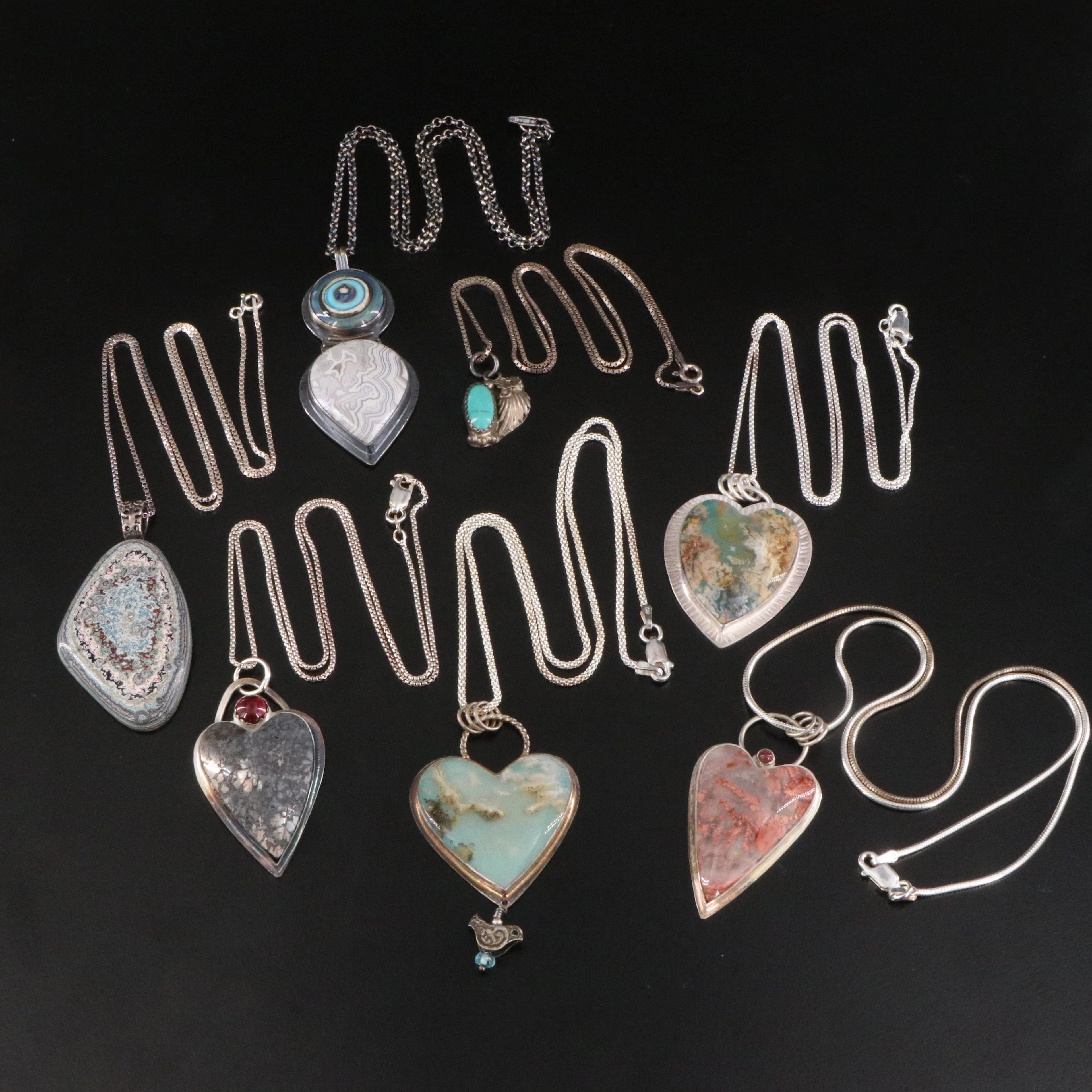 Agate, Turquoise and Garnet Featured in Sterling Necklaces