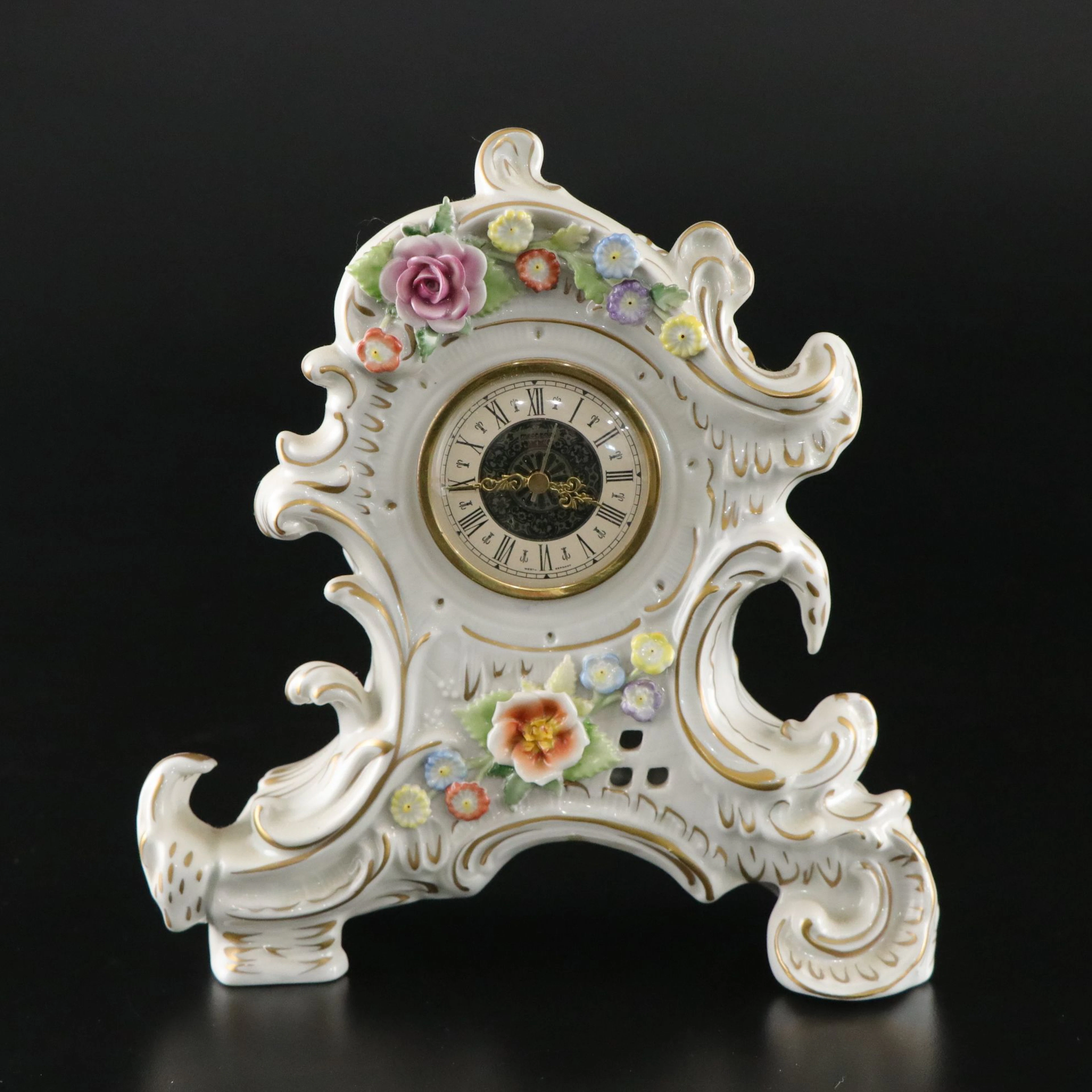 West German Rococo Style Porcelain Mantel Clock