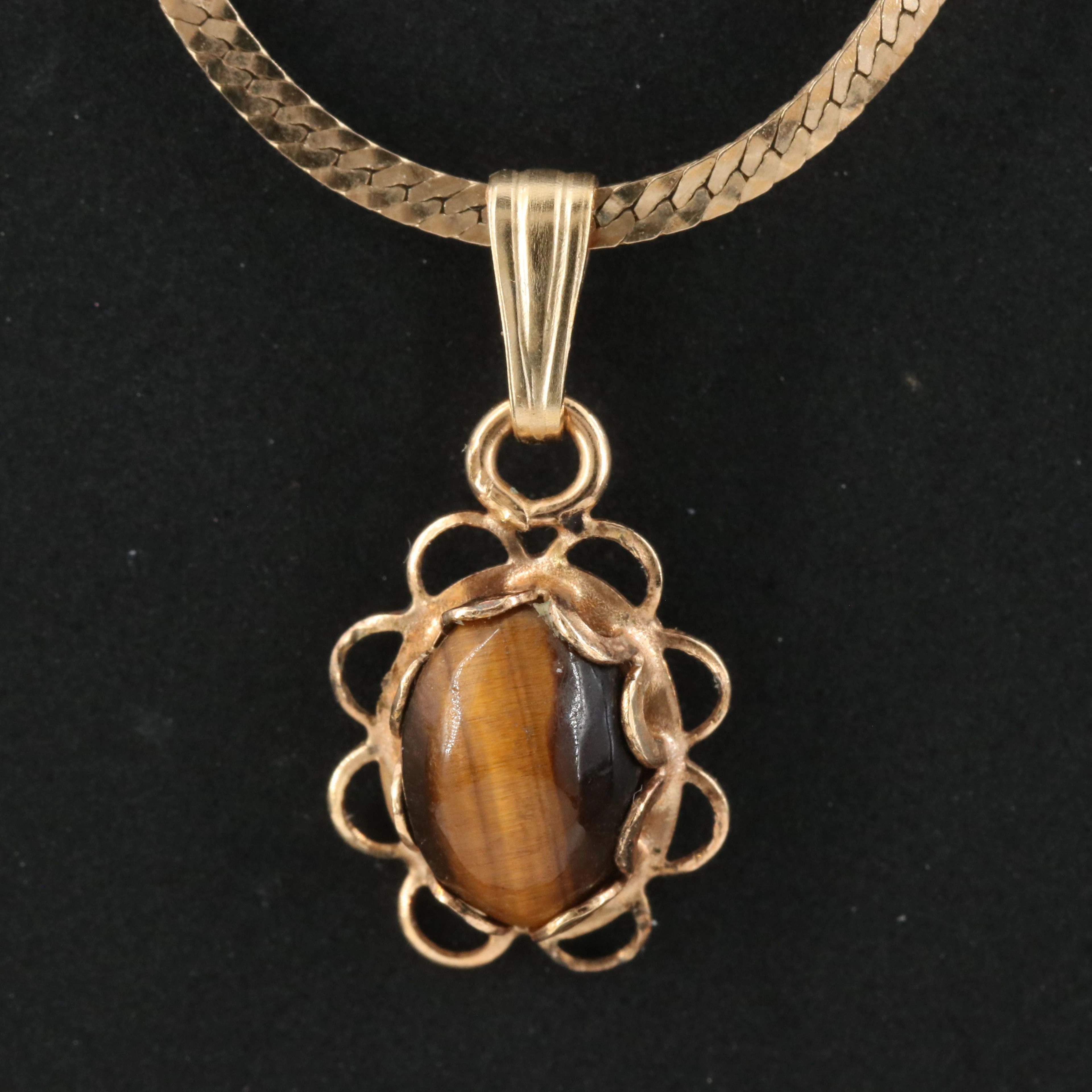 Gold-Filled Tiger's Eye Pendant on 14K Necklace