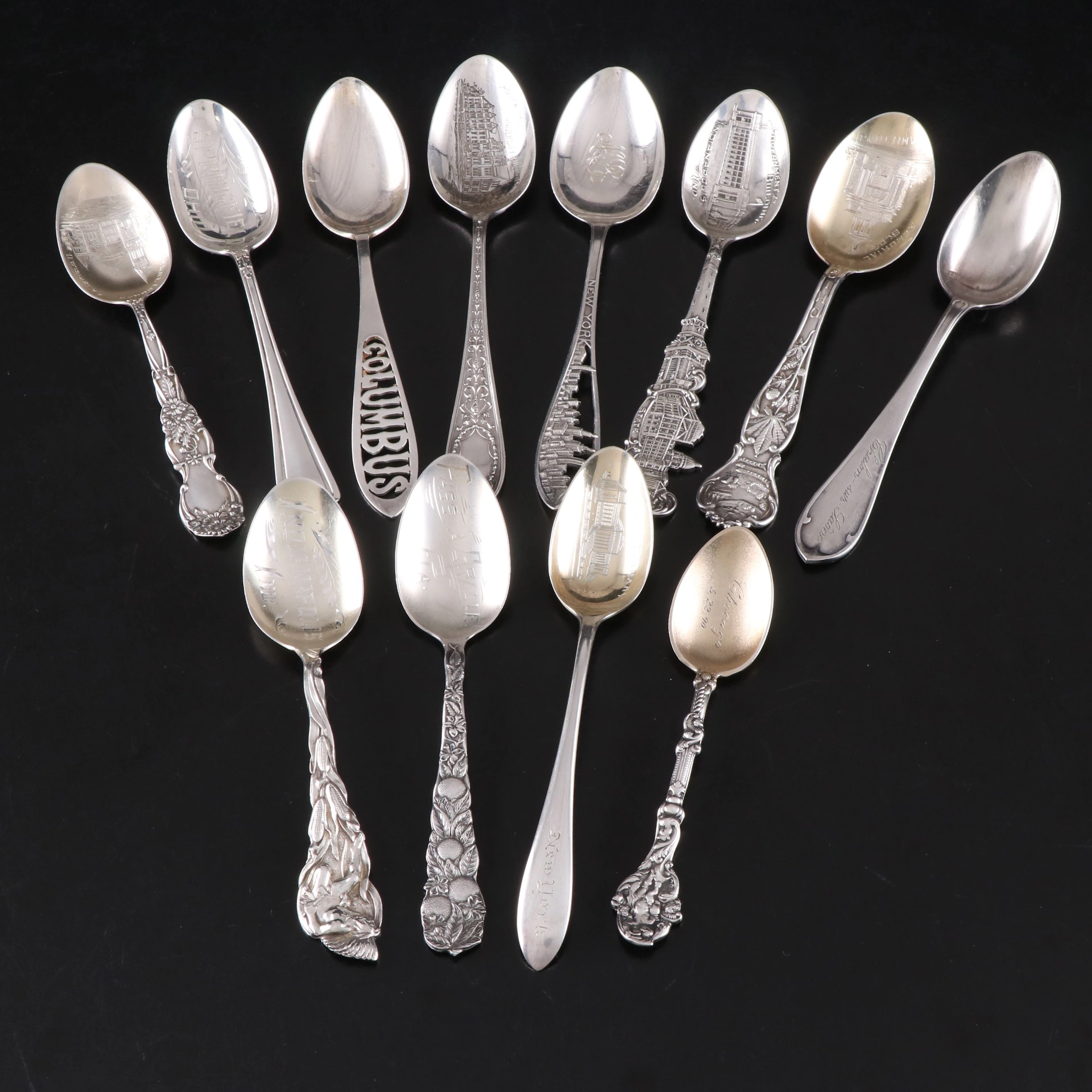 Towle and Other Sterling Silver Souvenir Spoons, Early 20th Century