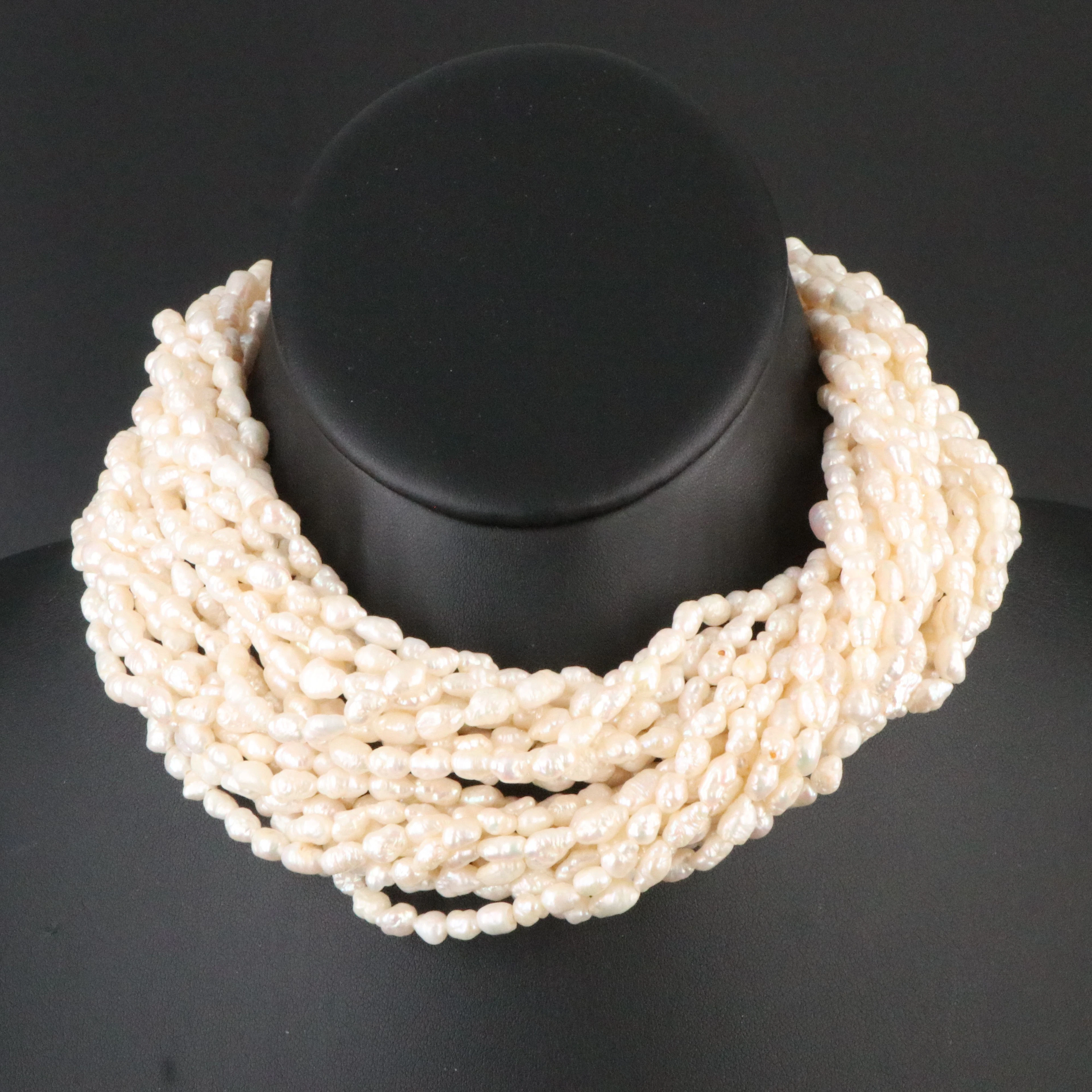 14K Pearl Ten Strand Twisted Necklace