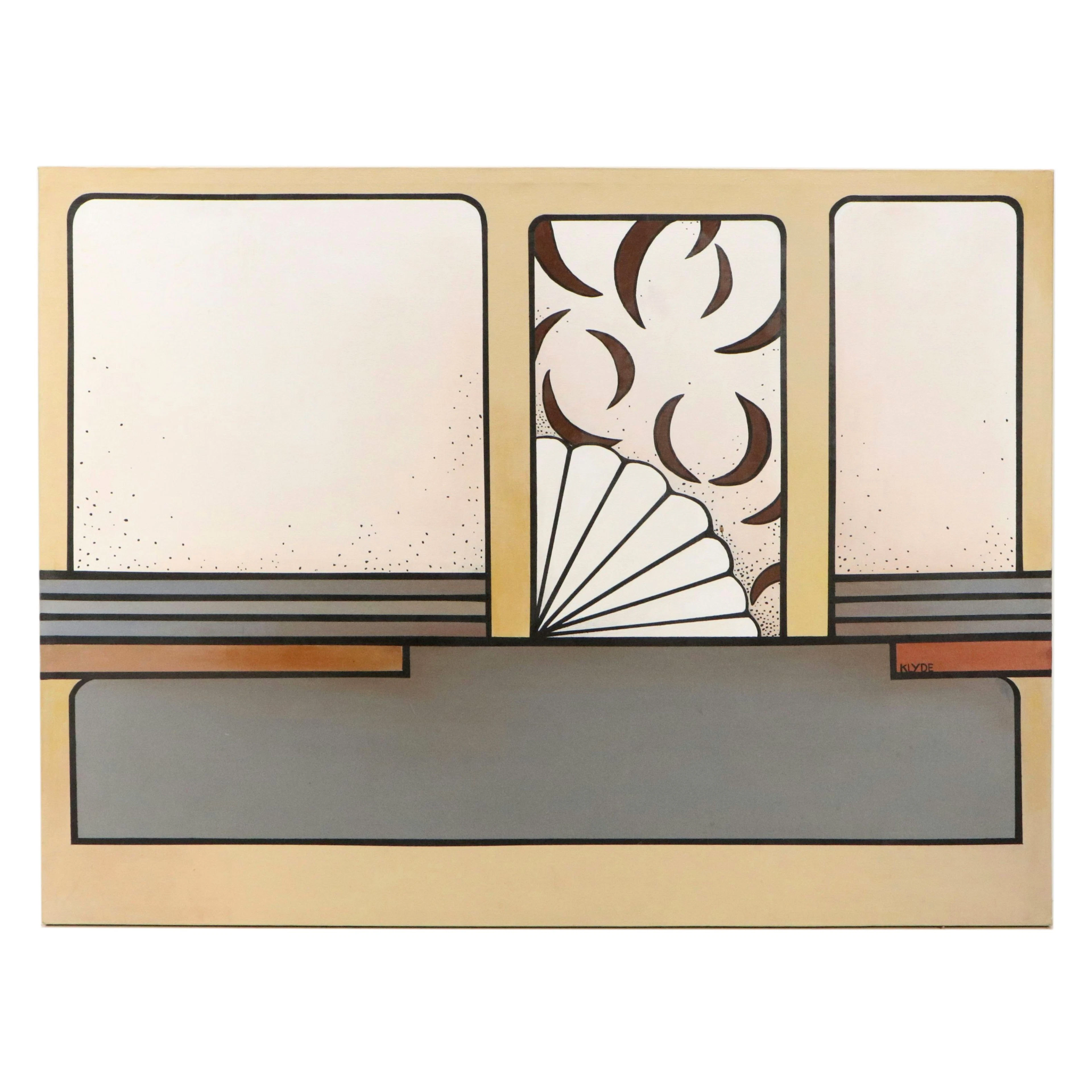 Klyde Art Deco Style Acrylic Painting, 20th Century