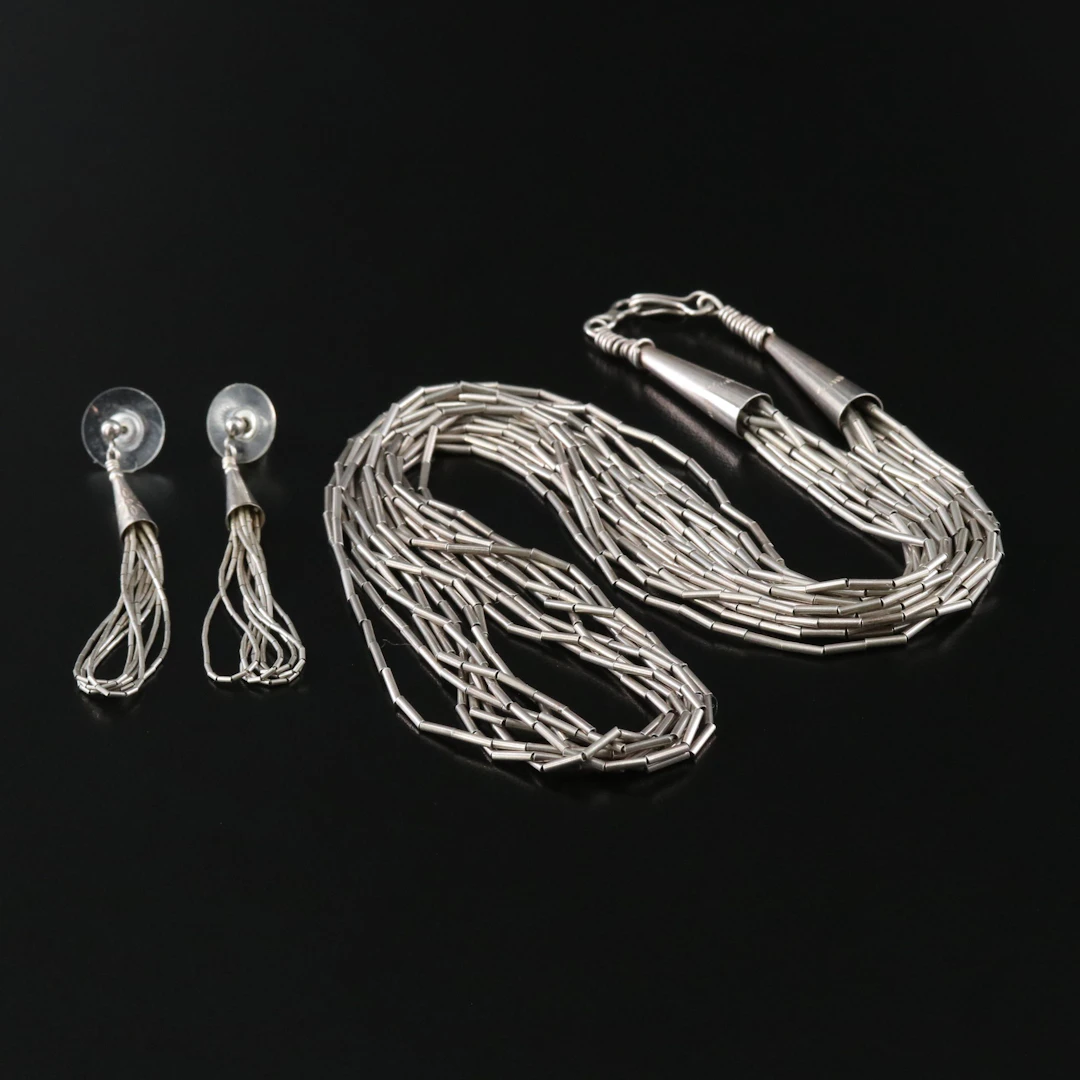 Sterling Liquid Silver Necklace and Earrings