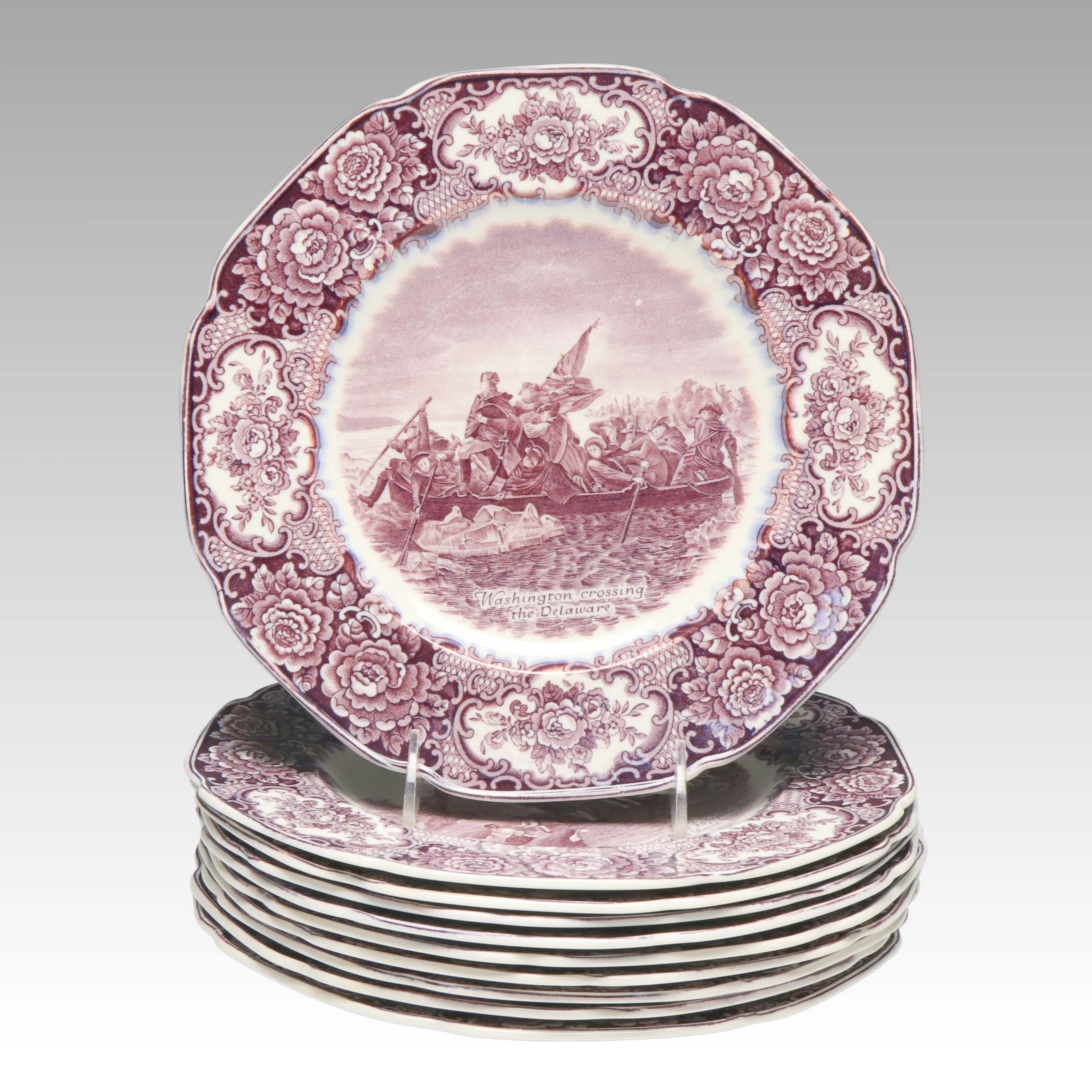 Crown Ducal "George Washington" Lilac Transferware Plates