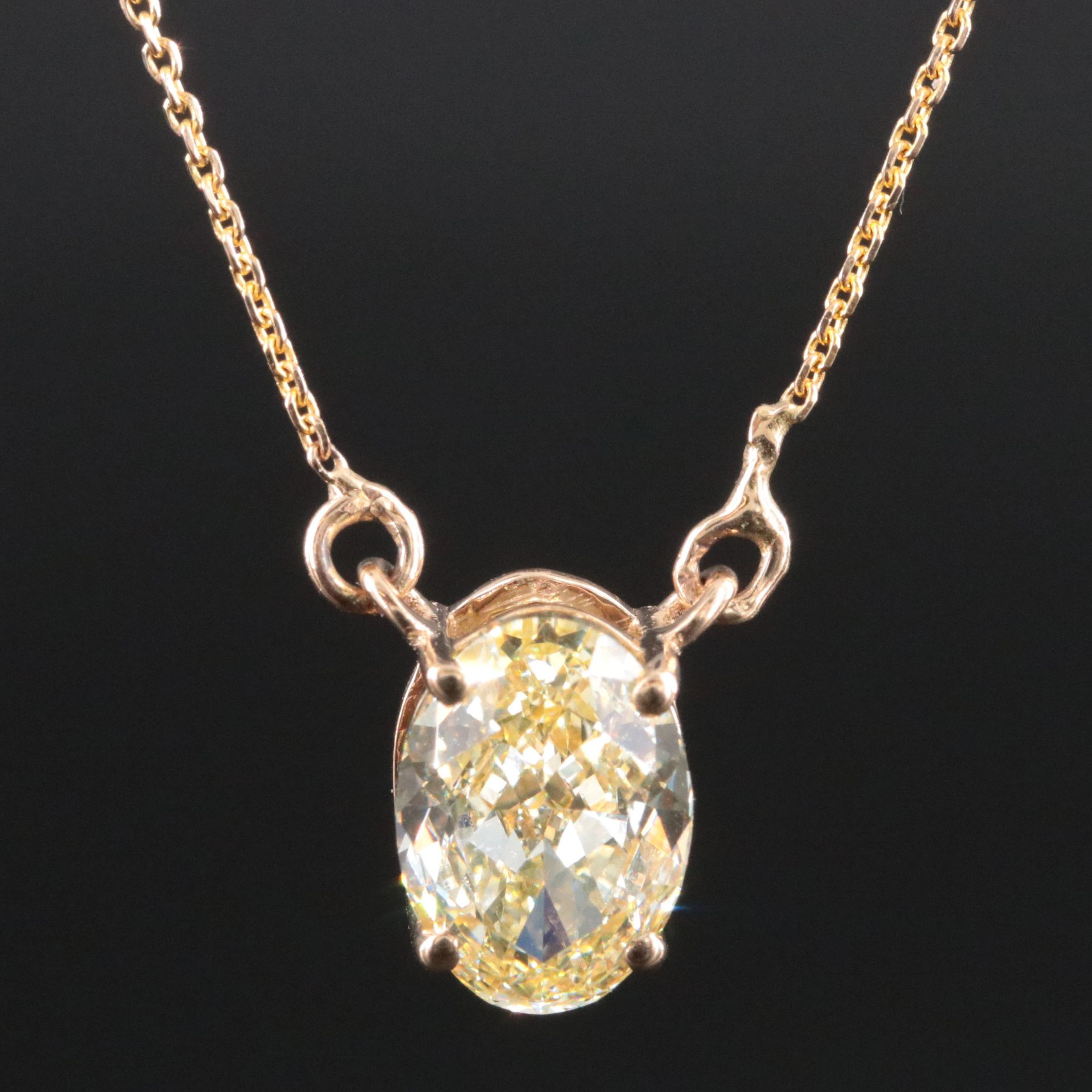 14K 2.02 CT Fancy Yellow Lab Grown Diamond Necklace with Online IGI Report