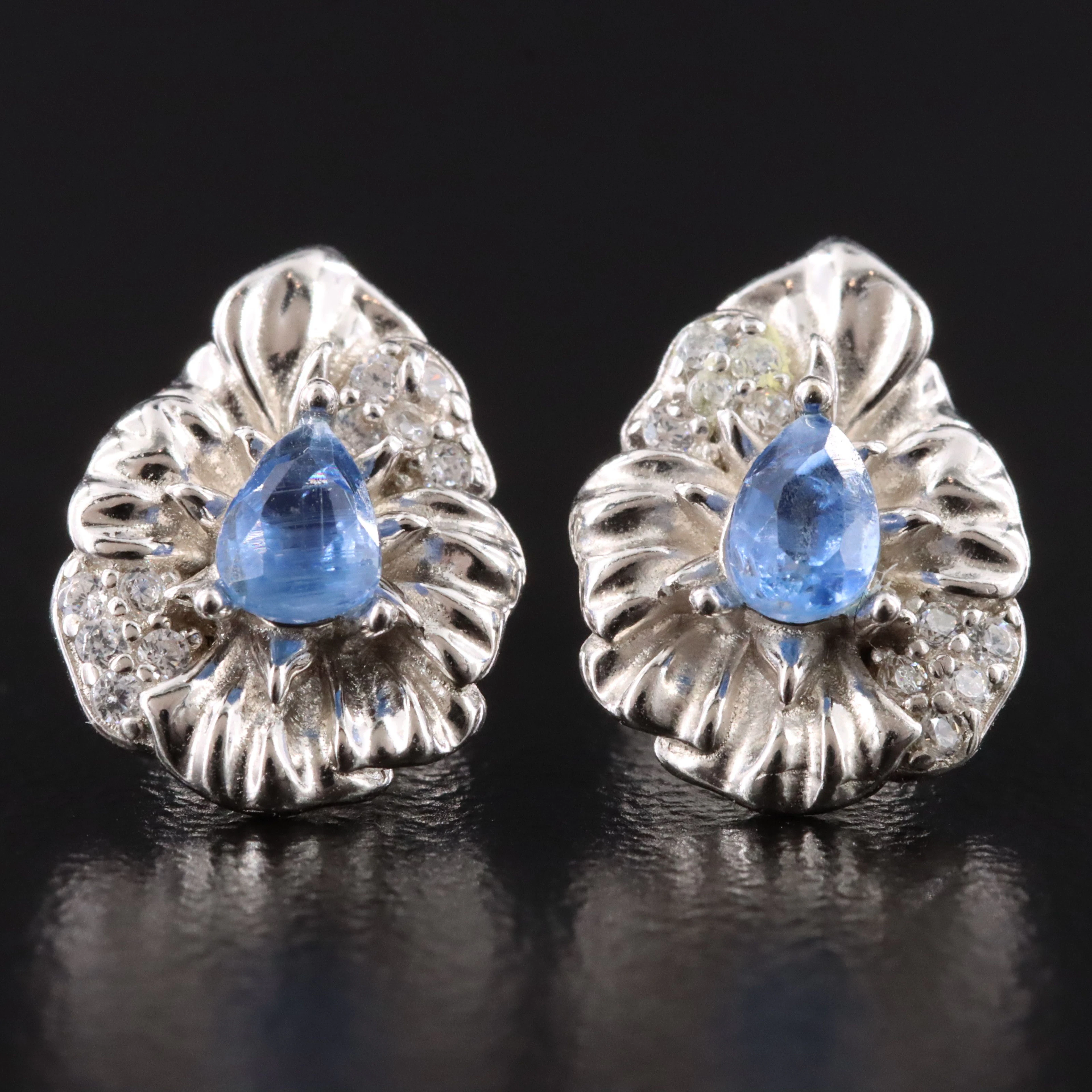 Sterling Kyanite and CZ Flower Earrings