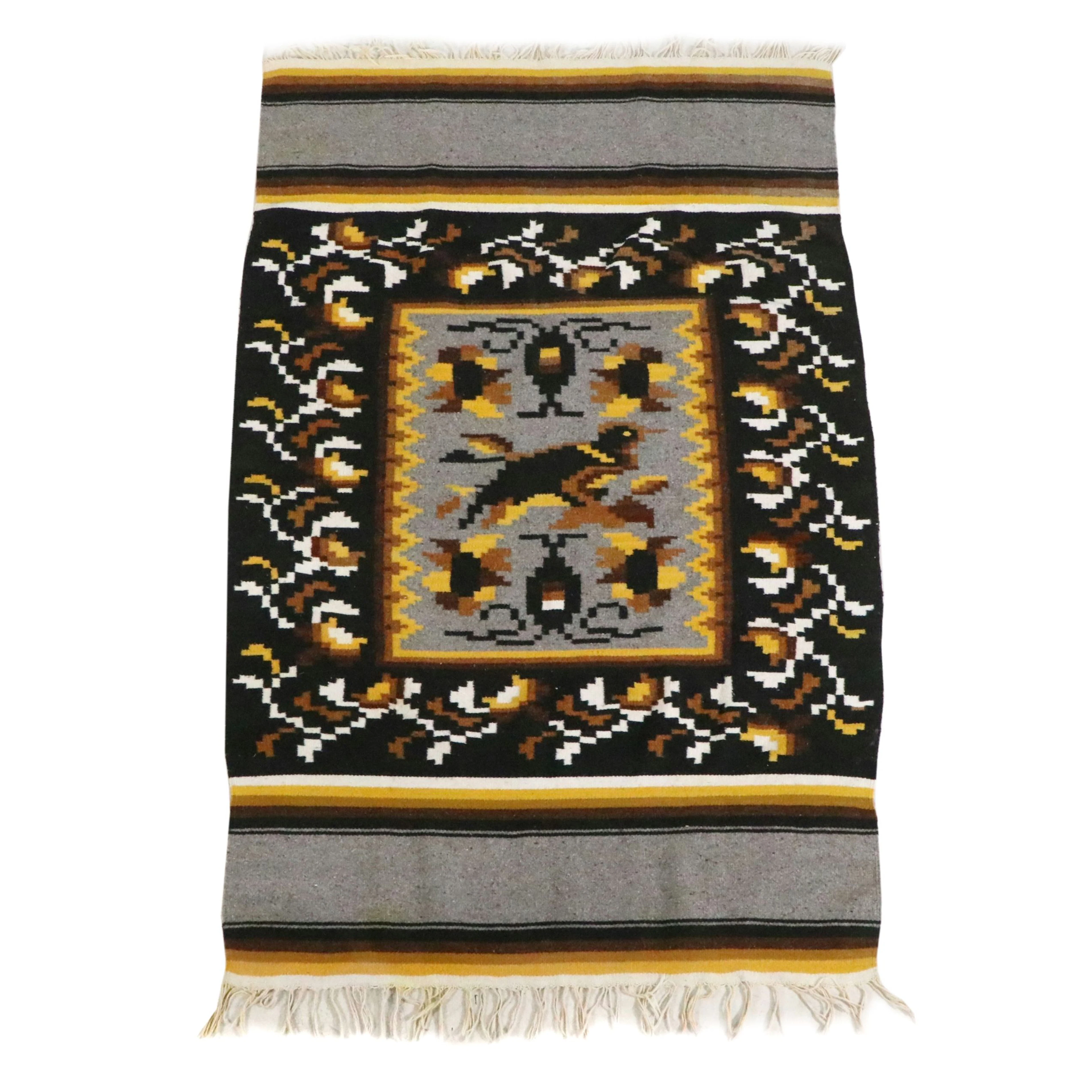 3'10 x 6'9 Handwoven Mexican Zapotec Style Pictorial Area Rug