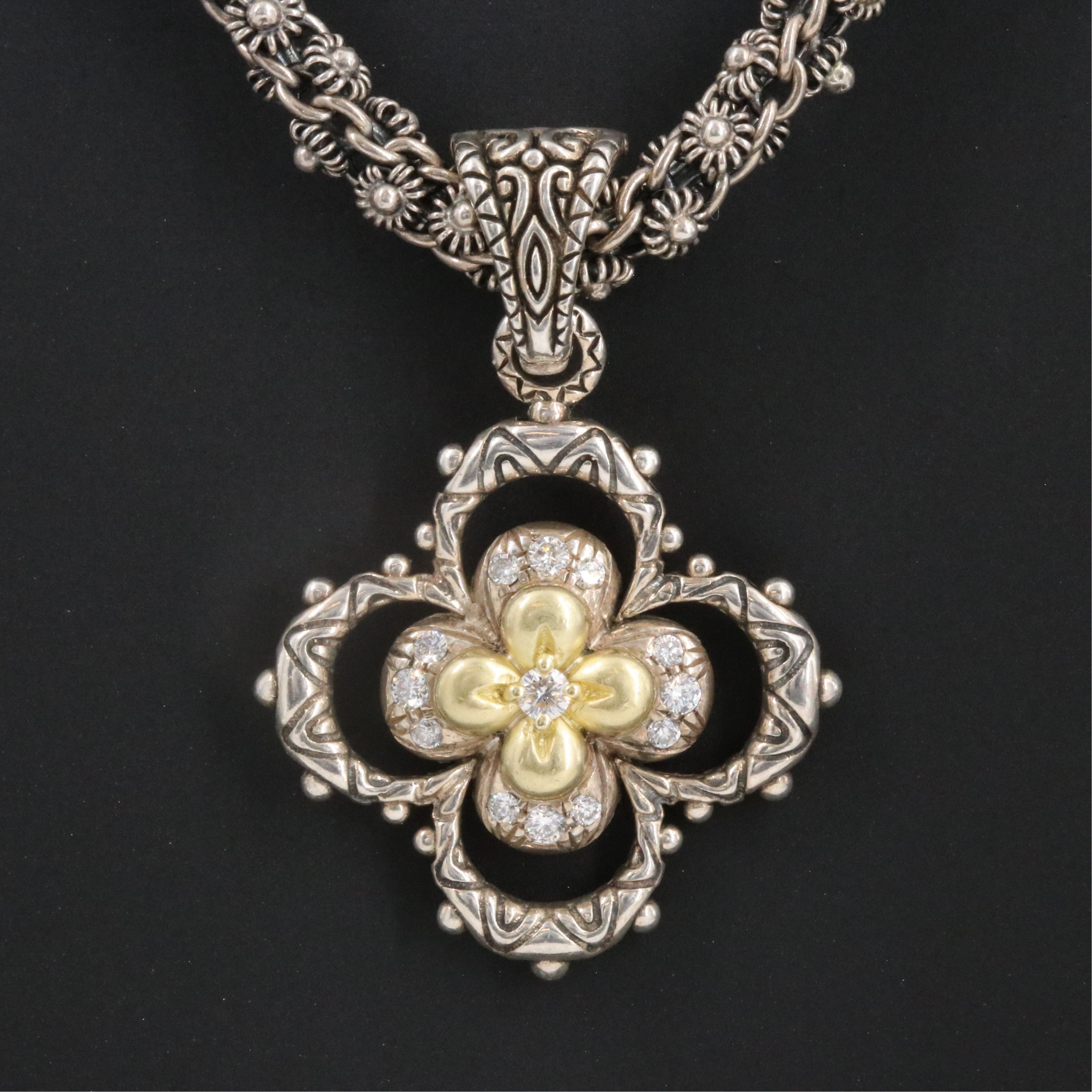 Barbara Bixby Sterling Diamond Enhancer Pendant Necklace with 18K Accents