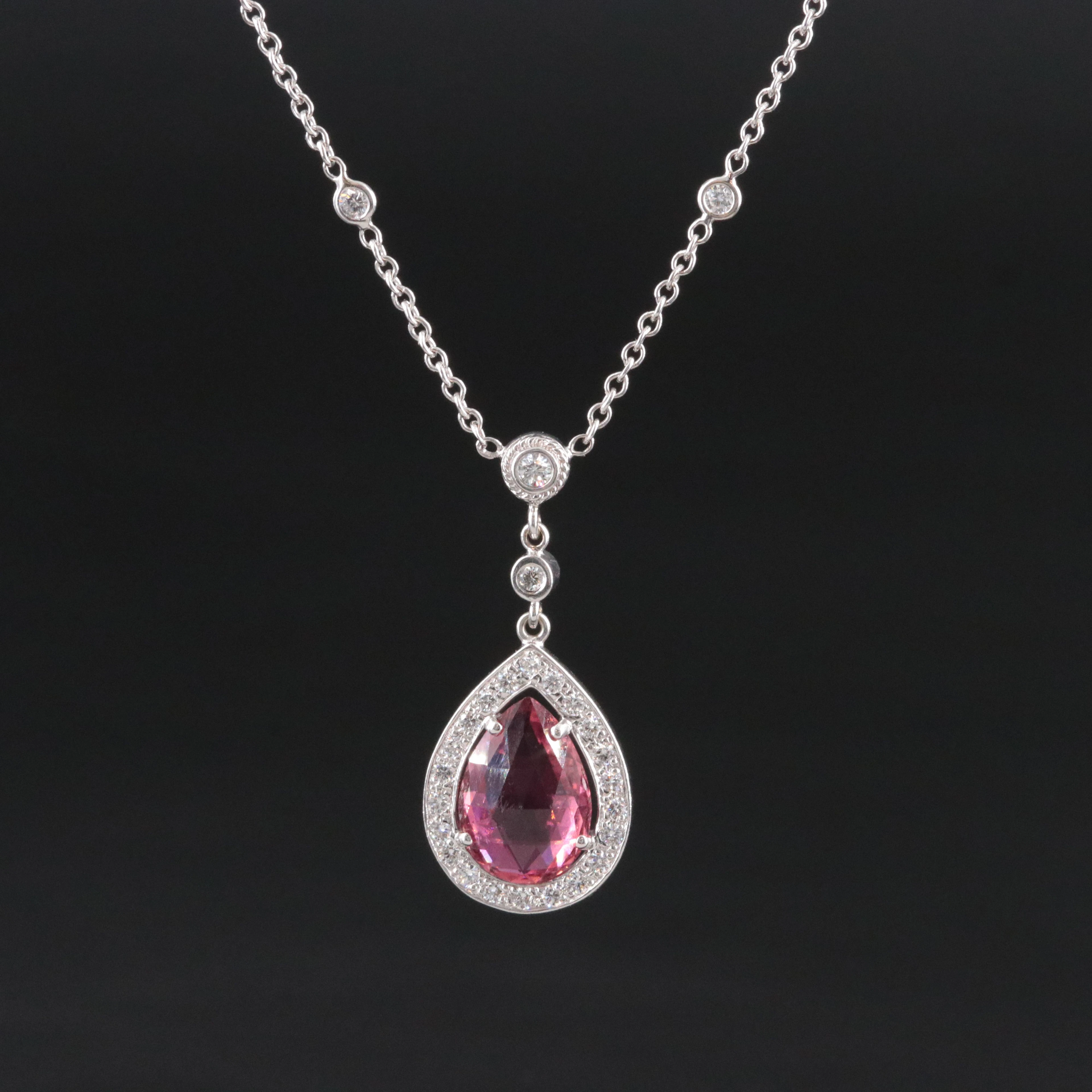 Penny Preville 18K Pink Tourmaline and Diamond Lavalier Necklace