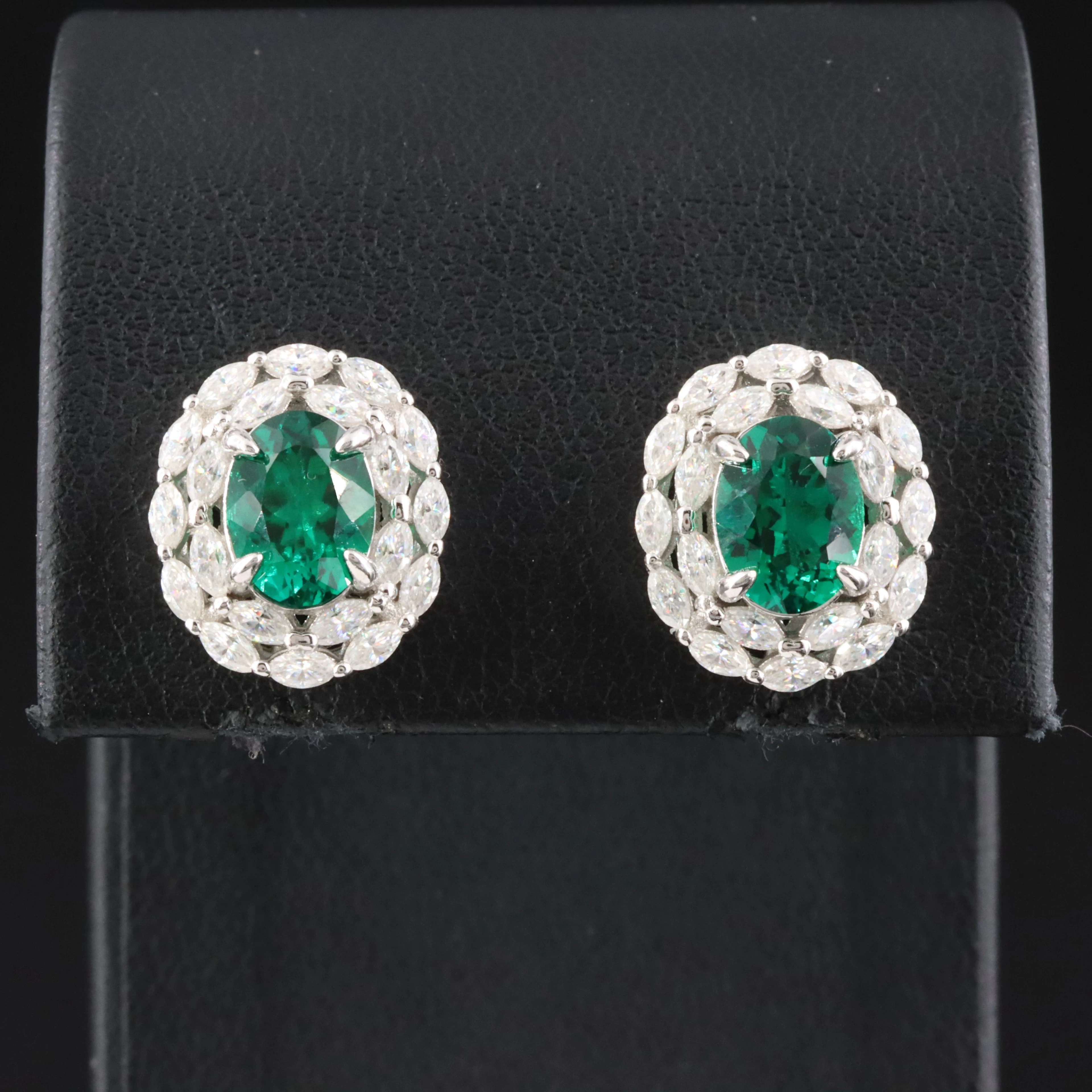 Sterling Emerald and Moissanite Earrings