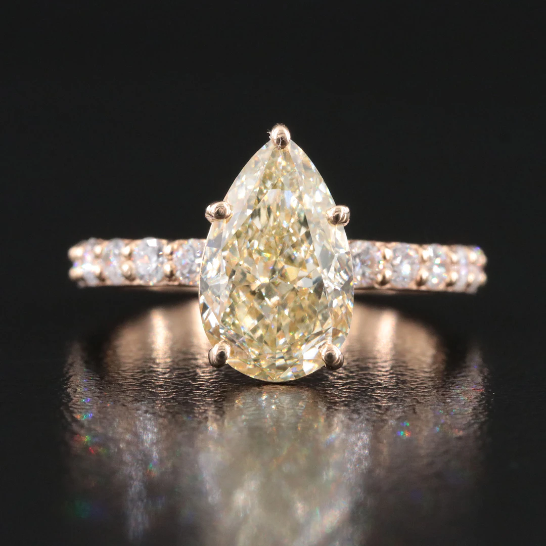 14K 3.73 CTW Lab Grown Diamond Ring with Fancy Yellow Center & IGI Report