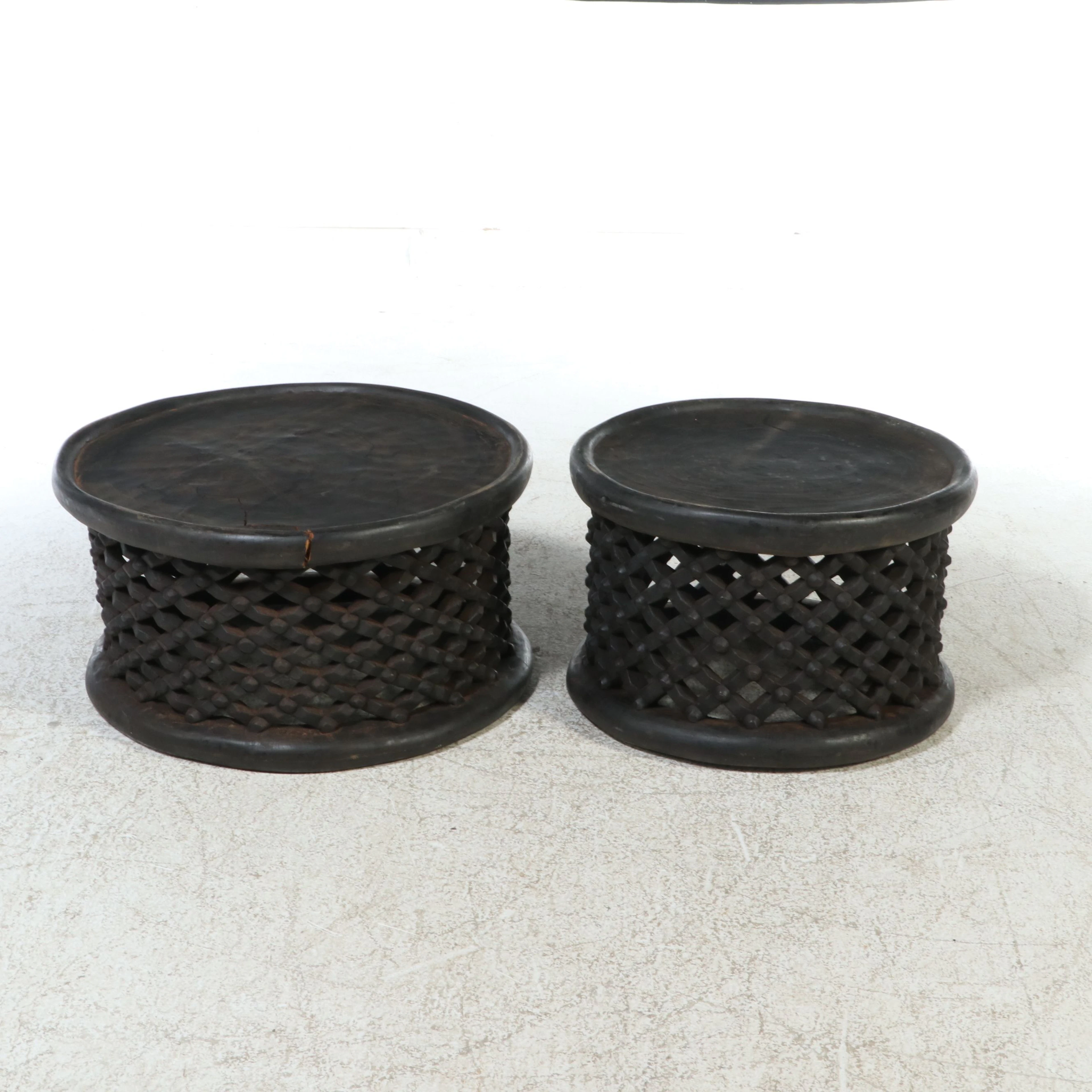 Cameroon Bamileke Carved Wood "Earth Spider" Stools or Side Tables